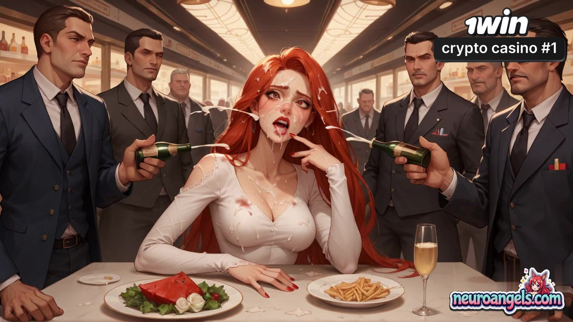 Redhead MILF has fucky fucky in a luxury steakhouse after an orgy hardcore, insane - hardcore - romantic - redhead - steakhouse - ai generated - orgy - deluge - milk