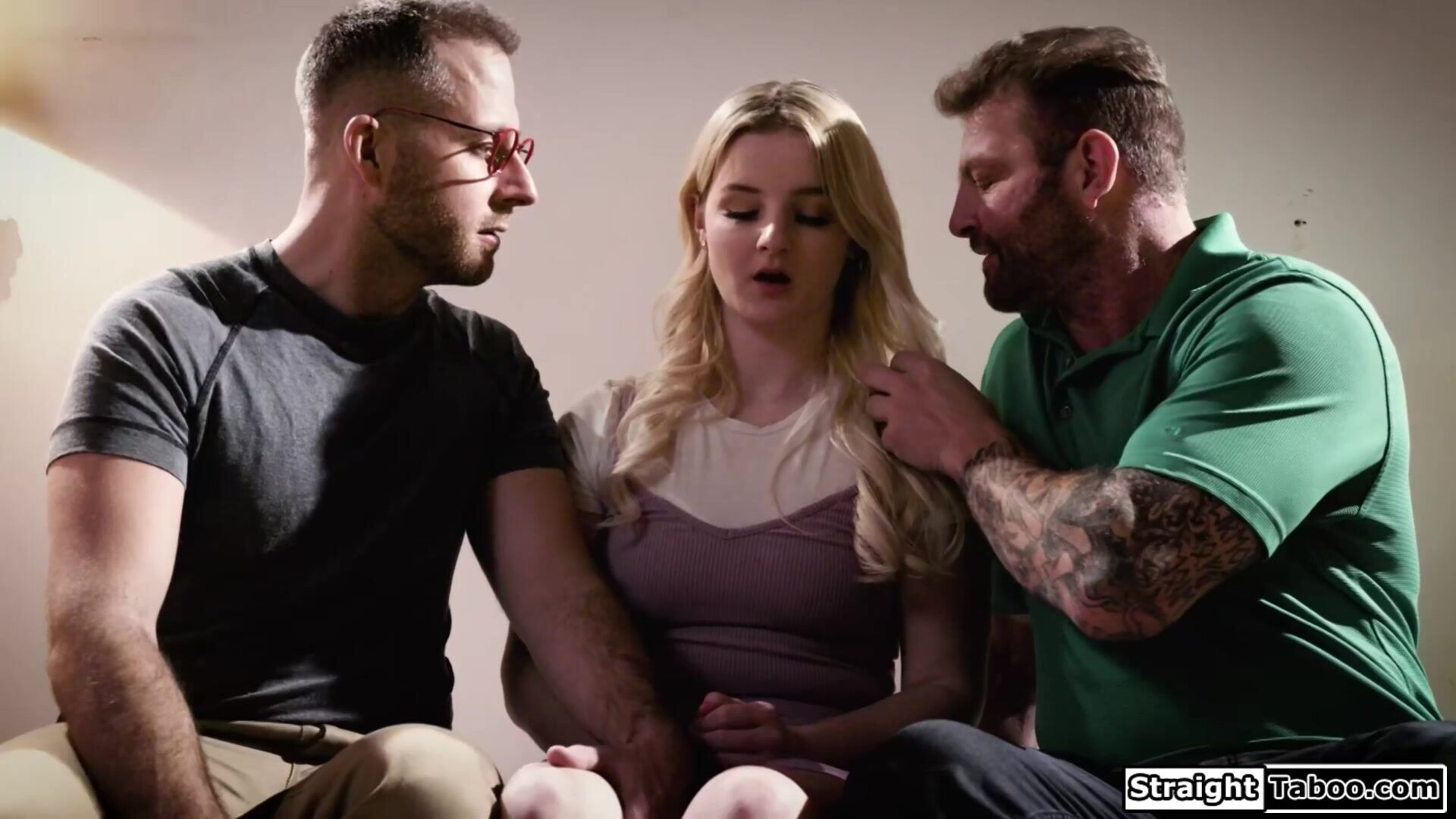 Teen gets uncomfortable by her neighbors - taboo - teen - double pussy - old and young - neighbor - threesome - big tits - face fuck - oral - masturbation