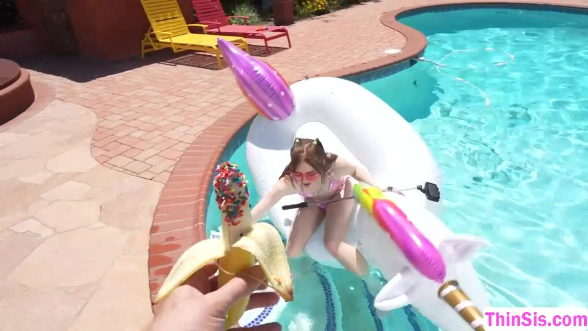 Gorgeous teen banged by stepbro in pool - teen - big cock - deepthroat - outdoor - petite - small tits - blowjob - stepbro - stepsis - orgasm