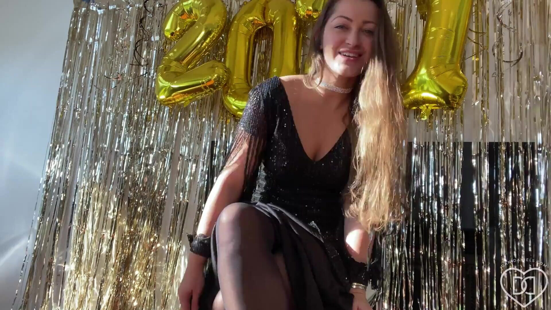 Happy New 2021 Year! (with Dani) - high heels - dress - pantyhose - stockings - orgasm - fingering
