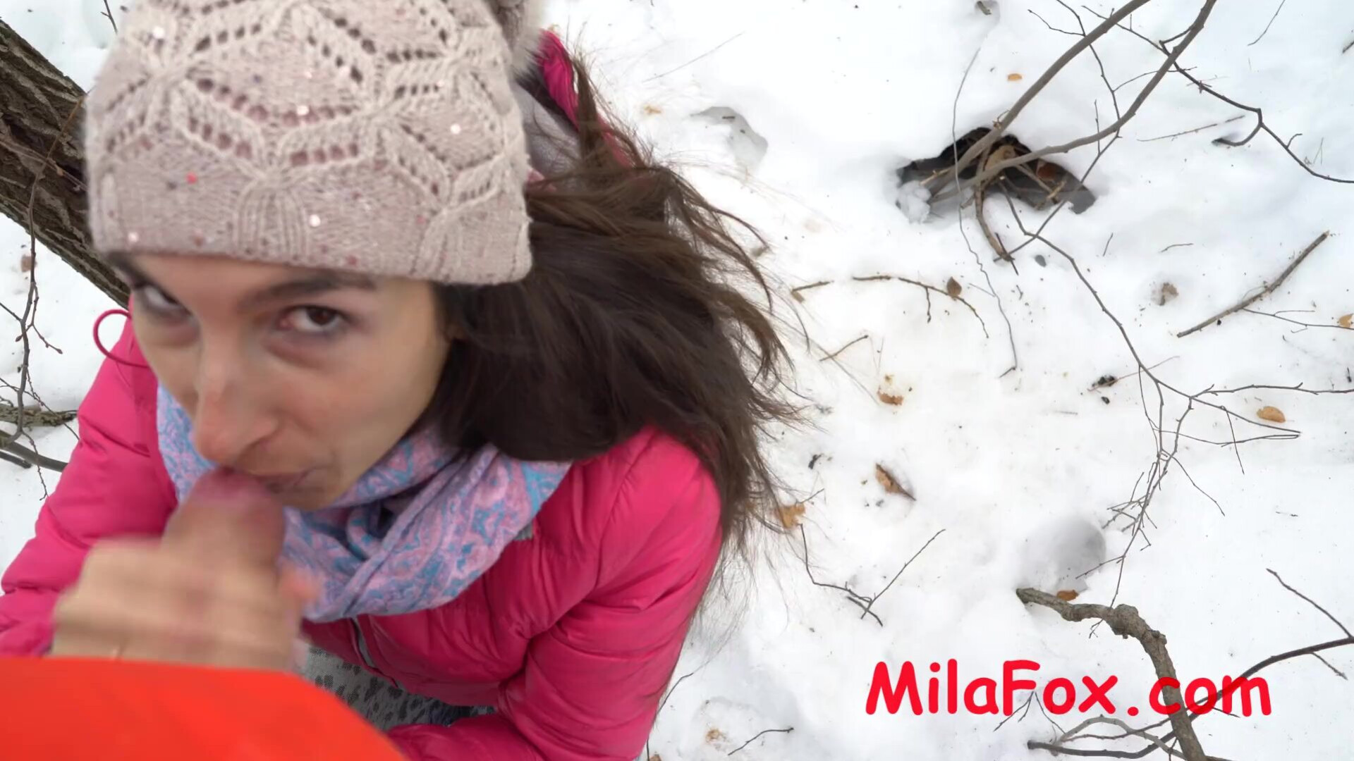 Milafox Milking Tits And Swallow Cum In The Cold - public - blowjob - amateur