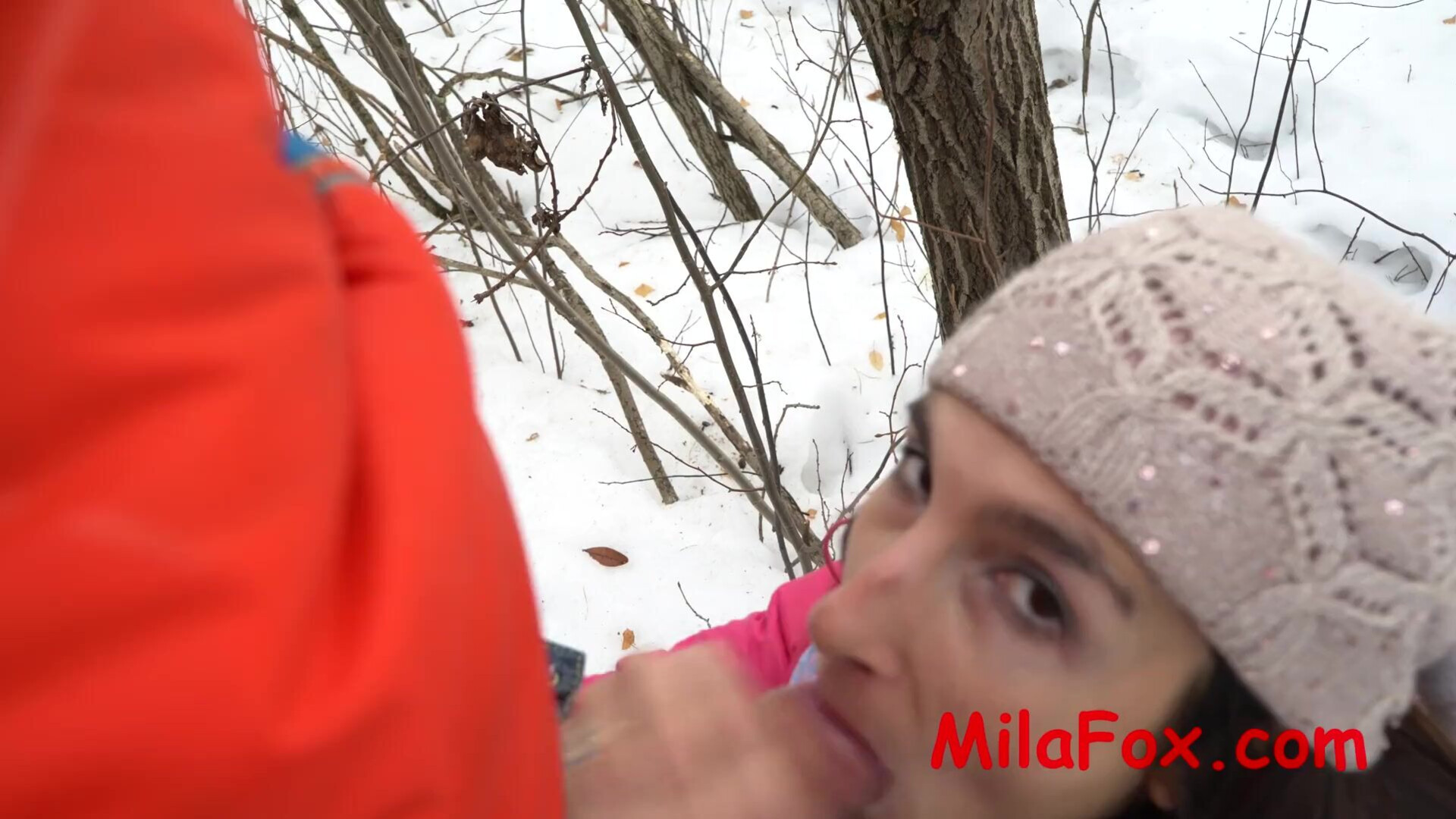 Milafox Milking Tits And Swallow Cum In The Cold - public - blowjob - amateur