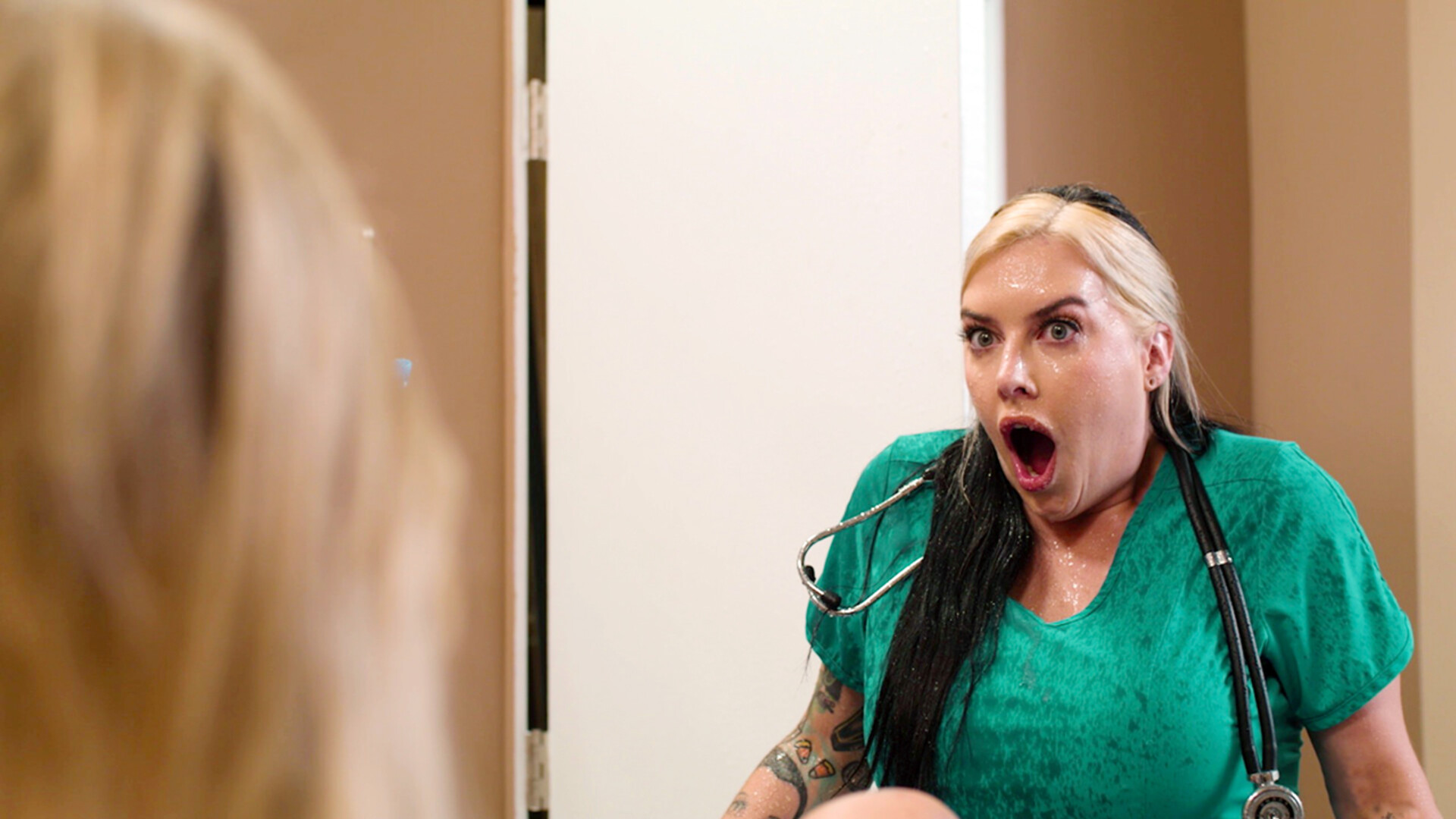 Busty blonde squirts when nurse comes in - lesbian - squirt - nurse - big tits - ebony - threesome - oral - interracial - tattoo - bff