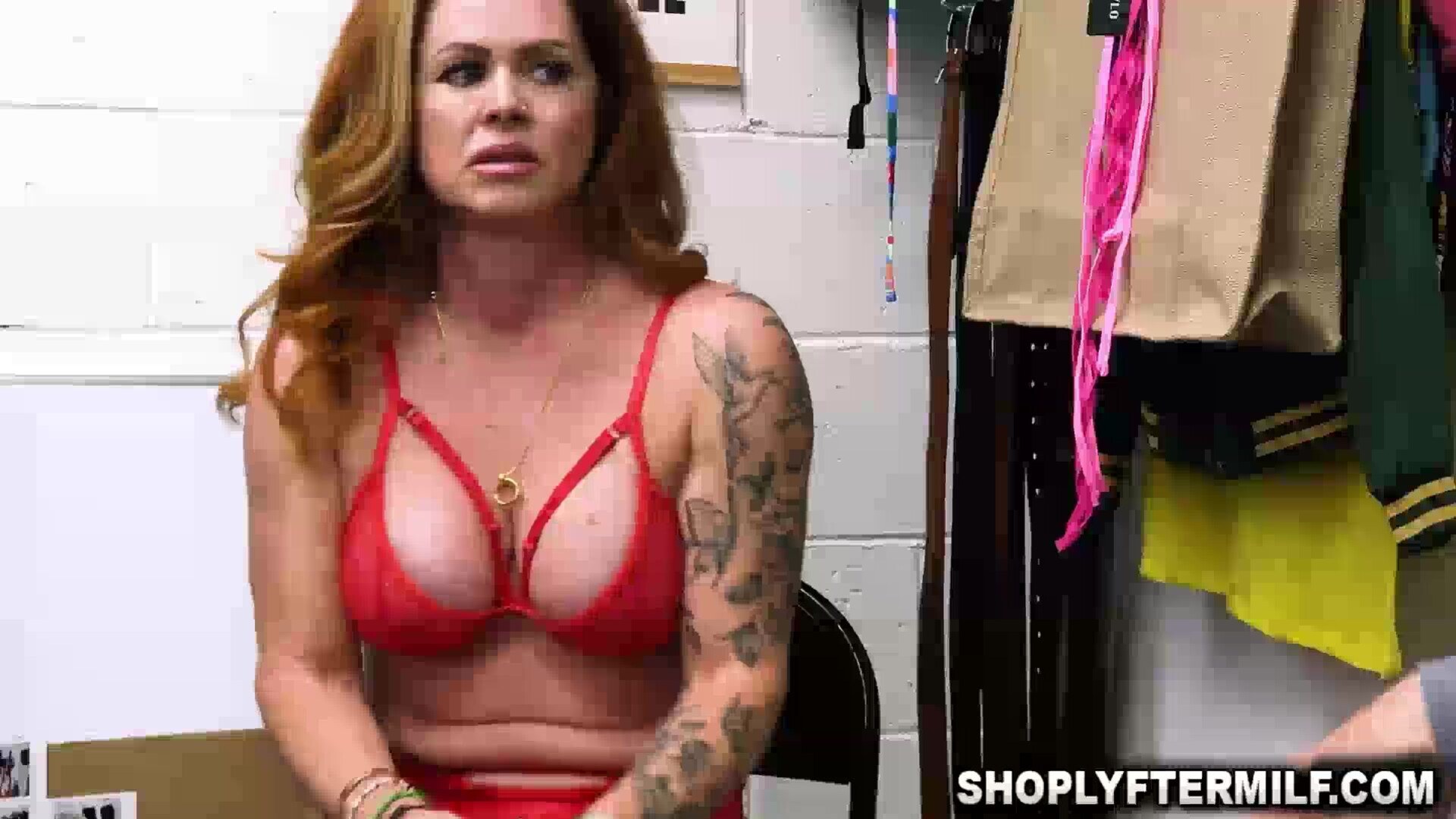 Lingerie thief Molly Manning fucked by officer - shoplyftermylf - milf - office sex - redhead - big tits - big ass - indoor - big cock - blowjob - handjob