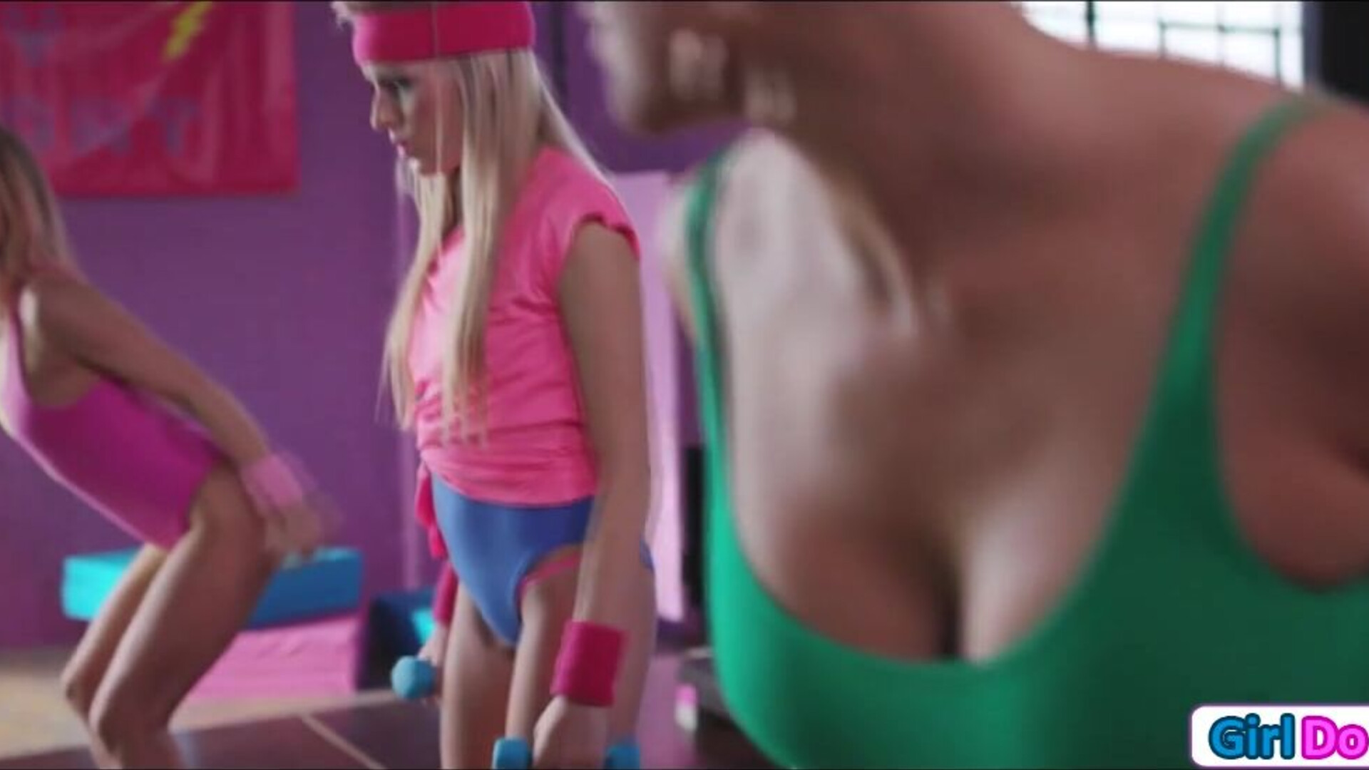 Petite blonde dominated by fitness babes - lesbian - group - lesdom - facesit - 69 - big tits - old and young - small tits - petite - milf