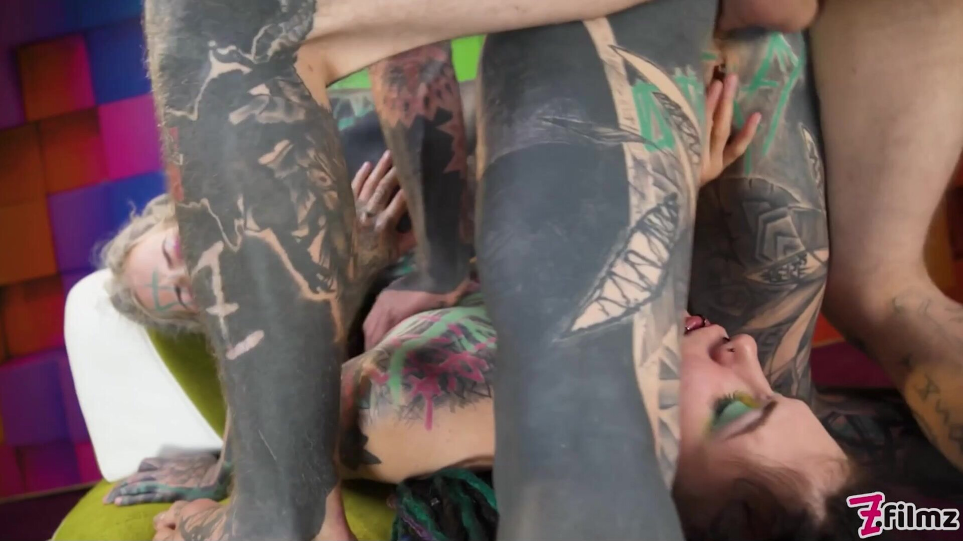 Alternative girls in an anal threesome with a big dick - zfilmz - tattoos - tattooed - threesome - anal - blowjob - ass to mouth - fingering - pussy licking - toy