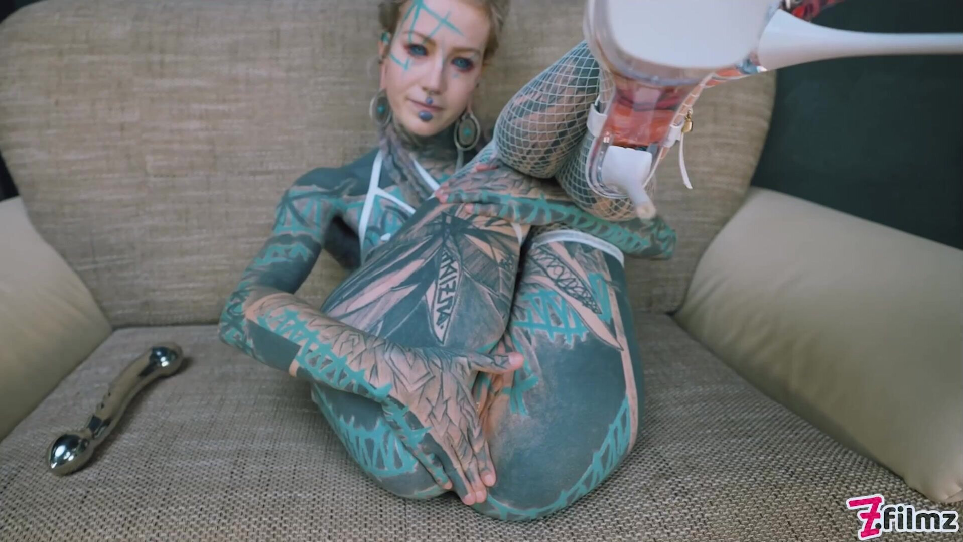 Anuskatzz shoves a stainless steel dildo up her ass - zfilmz - tattoos - tattooed - masturbating - fingering - anal - toy - blonde - small tits - petite