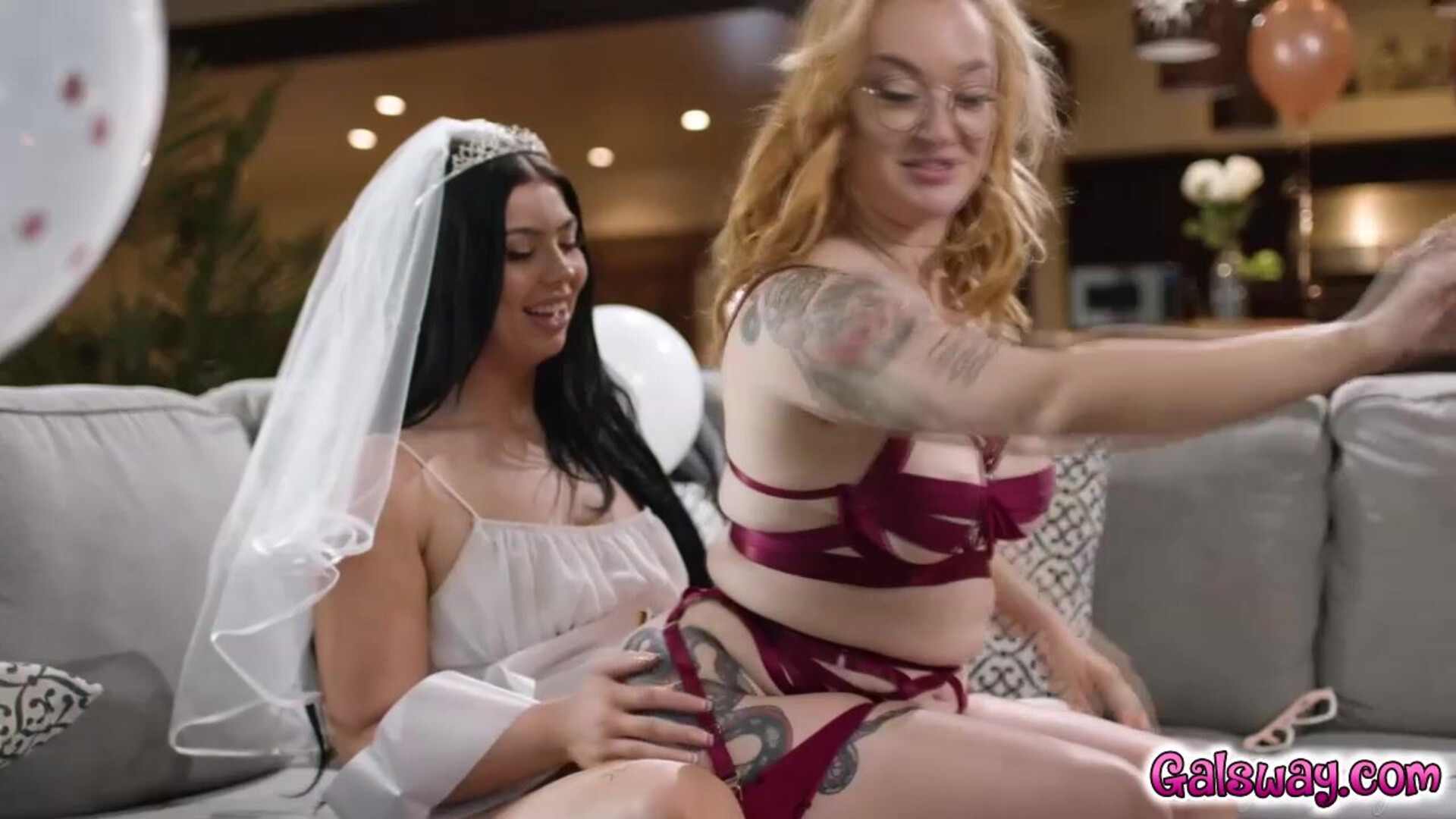 Emma grinds and bumps on Holly - girlsway - redhead - big tits - natural tits - fingering - 69 - tattoos - facesitting - tribbing - ass