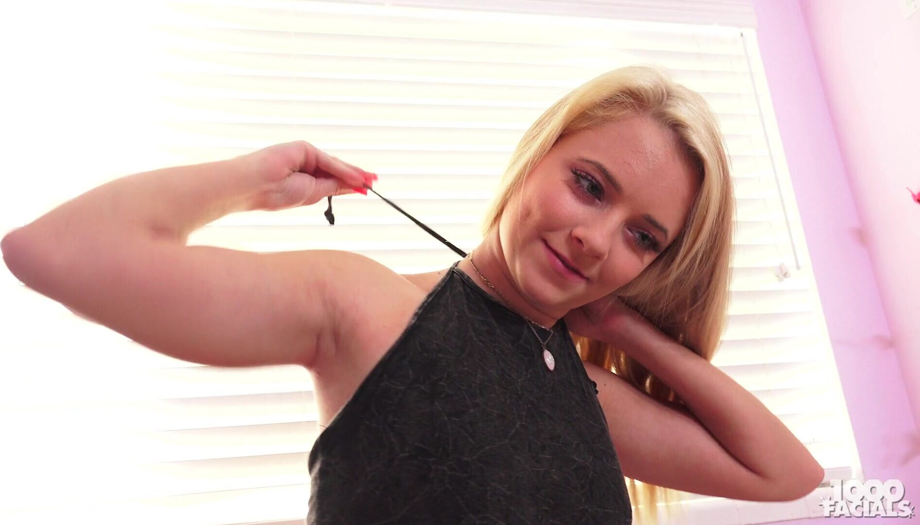 Riley Star takes a facial for her boyfriend - blonde - babe - teen - petite - tight ass - bubble butt - small tits - bush - fingering - only blowjob