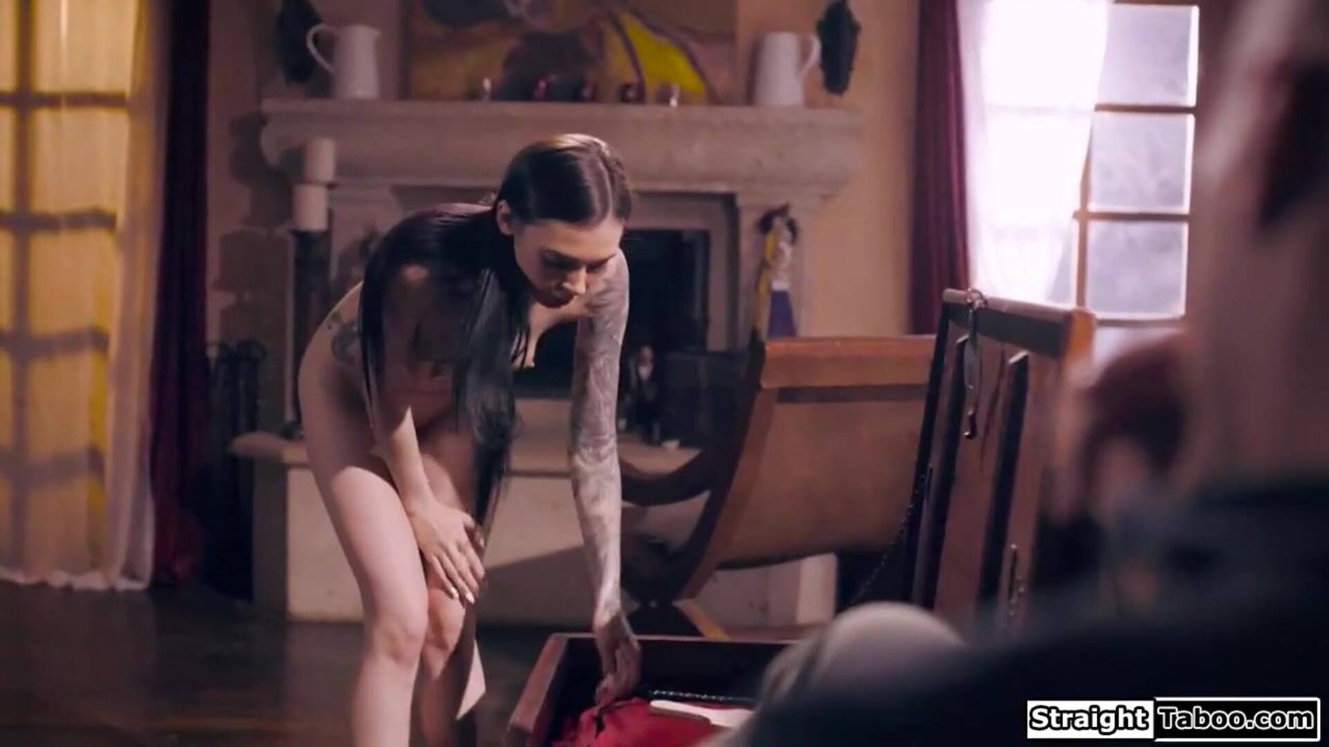 Stepdaughter gets spanked by her stepdad - spank - stepdaughter - stepdad - old and young - facefuck - small tits - fetish - handjob - big cock - tattoos
