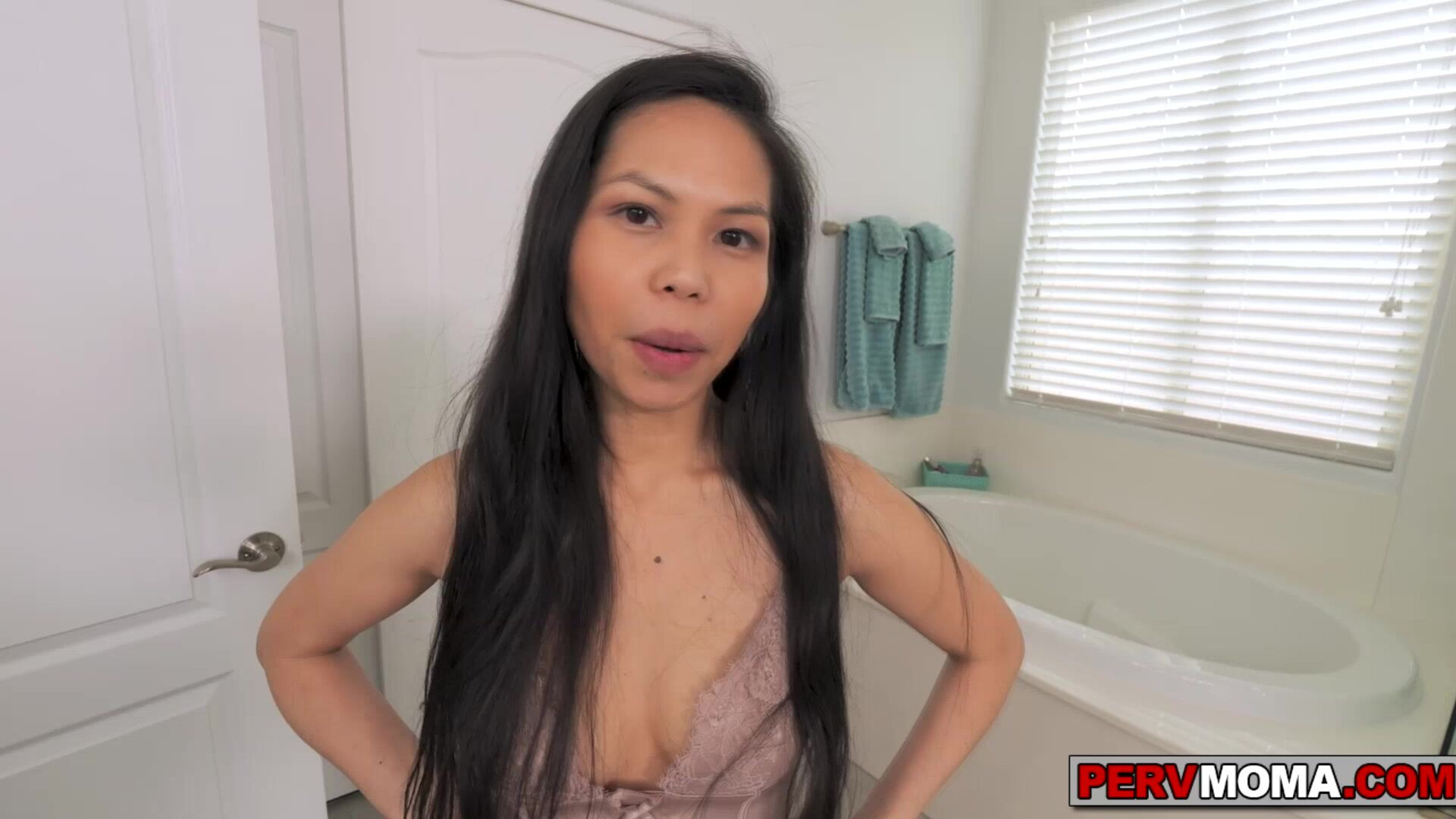 Stepson caught by stepmom jerking off - pervmom - milf - stepmom - stepson - asian - brunette - small tits - big cock - handjob - blowjob
