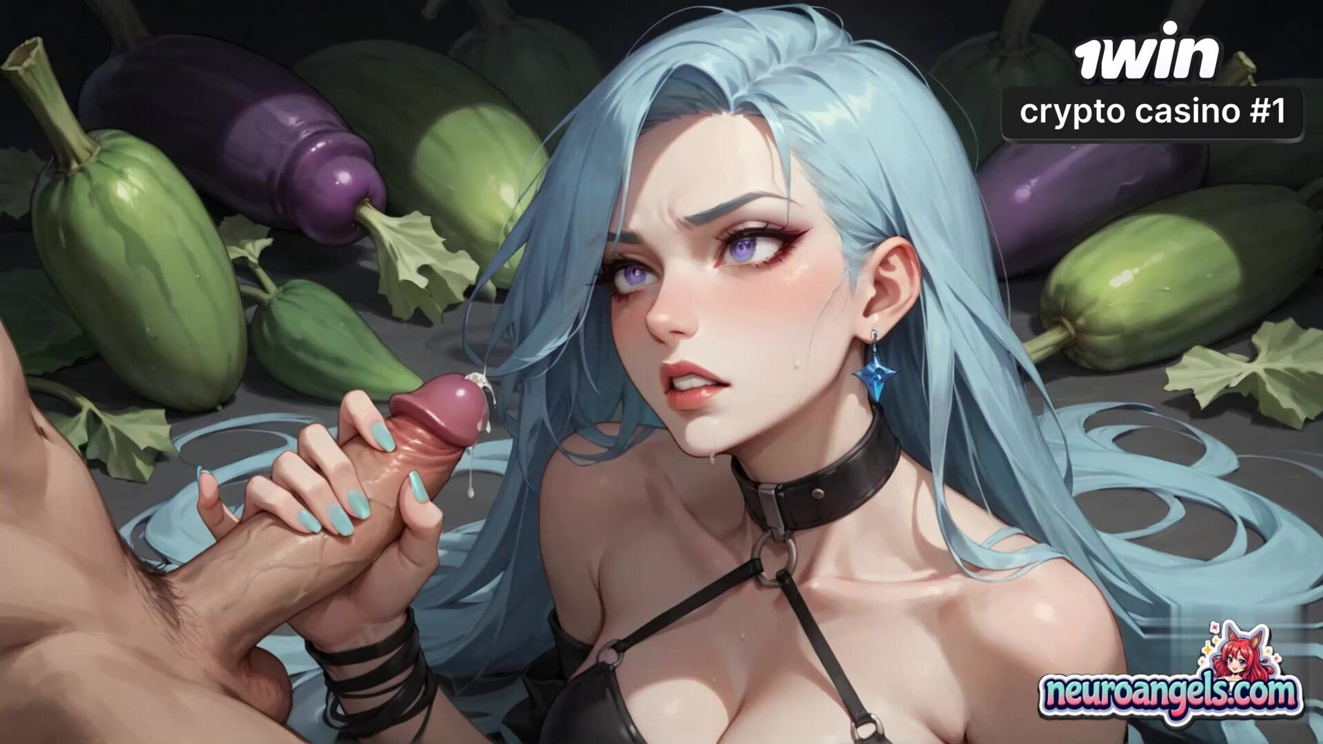 Blue haired goddess gives cucumber infused gonzo session, greatest hardcore ever! - cucumber - blue - ai generated - hair - girl - hardcore - romantic