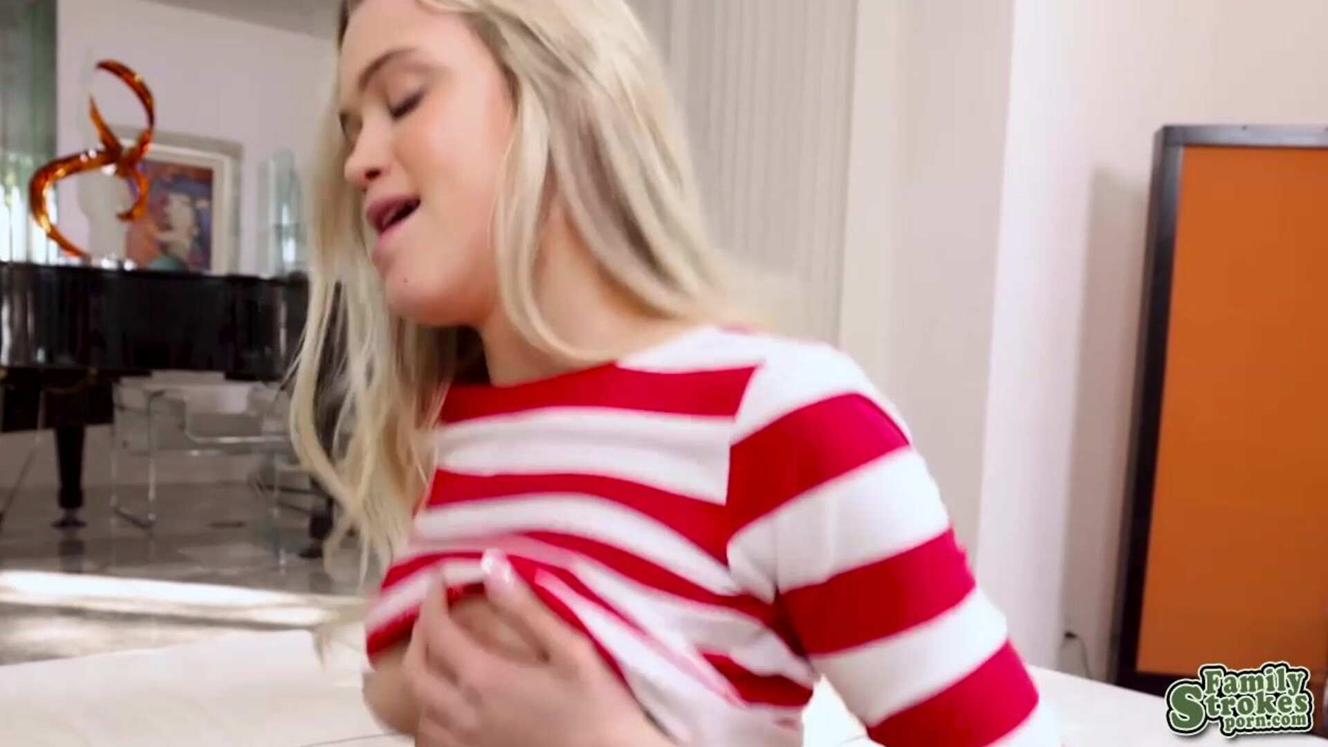John fucked Chloe in different areas of the house - familystrokes - teen - blonde - blowjob - deepthroat - doggystyle - kissing - kitchen - living room - bedroom