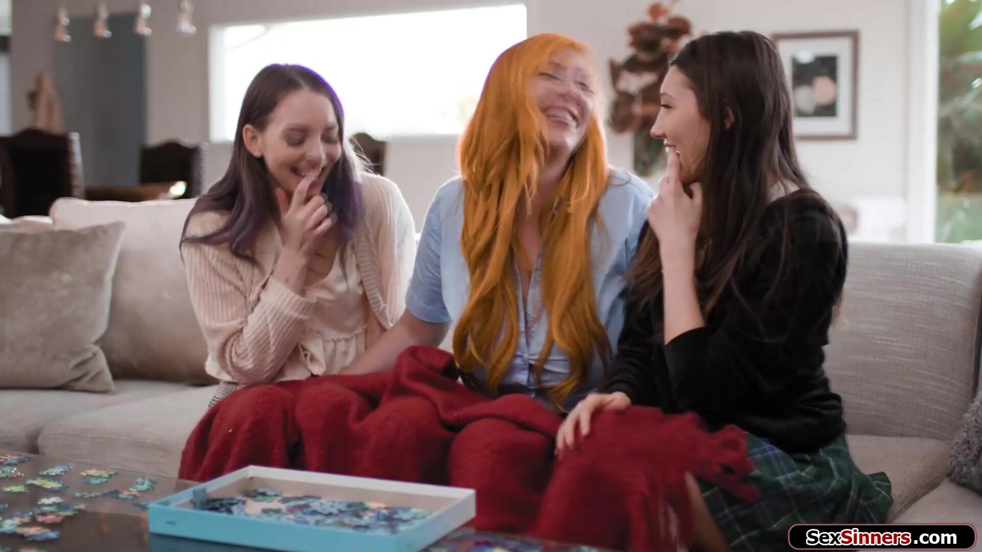 Teens are fingered under blanket by milf - lesbian - first time - old and young - threesome - big tits - finger - oral - small tits - teen - milf