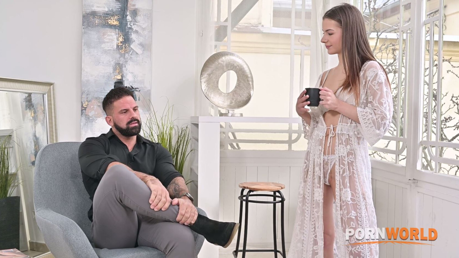 Playful Brunette Miami DP Threesome - teen - petite - russian - lingerie - small tits - curvy ass - threesome - anal - double penetration