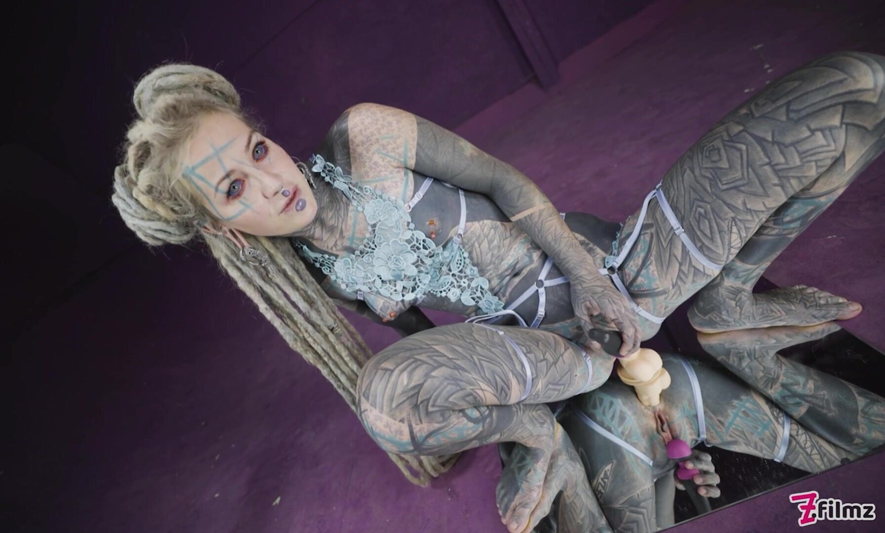 Anuskatzz in cute lingerie plays with herself - zfilmz - tattoos - tattooed - masturbating - toy - anal - blonde - small tits - petite - skinny
