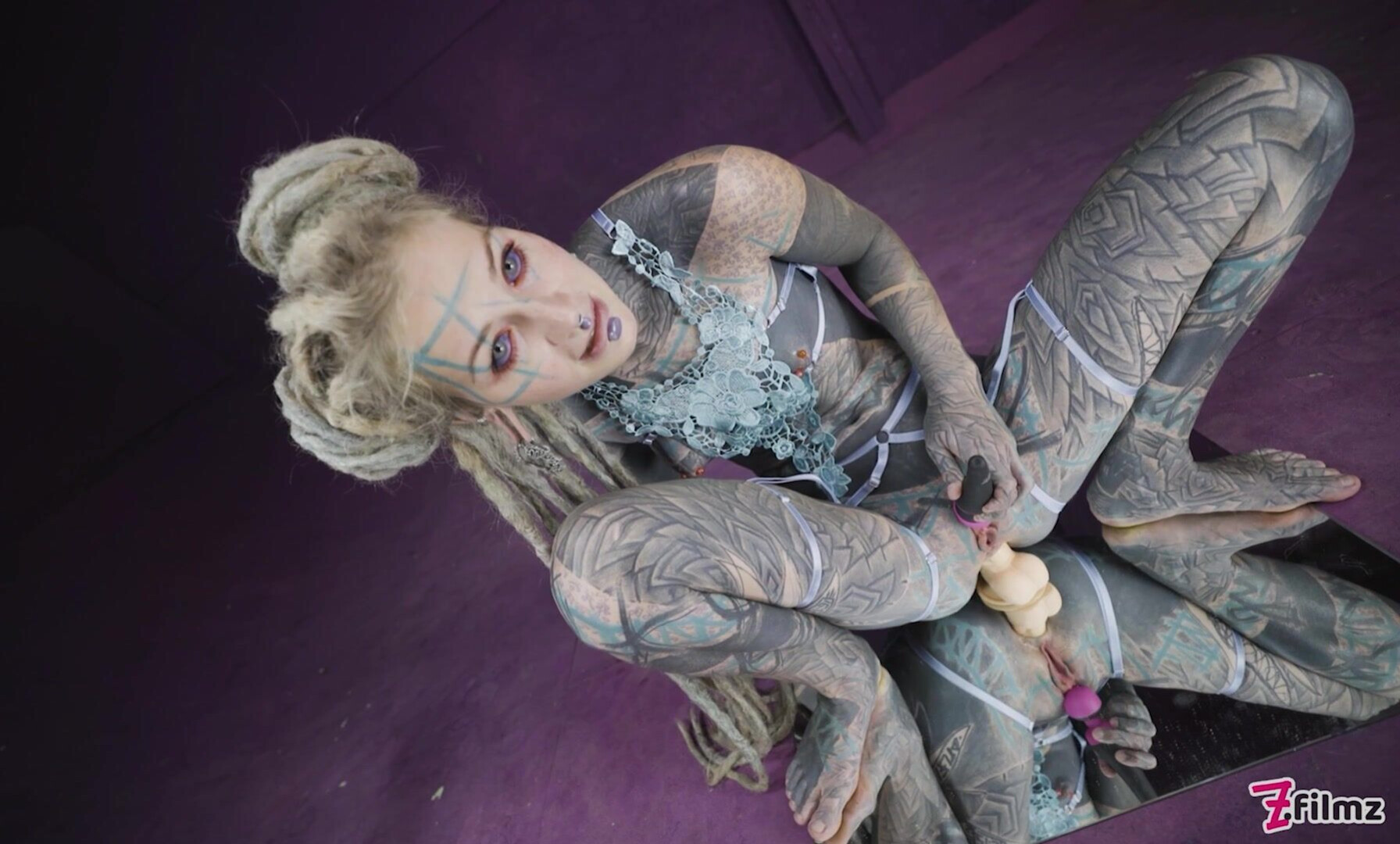Anuskatzz in cute lingerie plays with herself - zfilmz - tattoos - tattooed - masturbating - toy - anal - blonde - small tits - petite - skinny