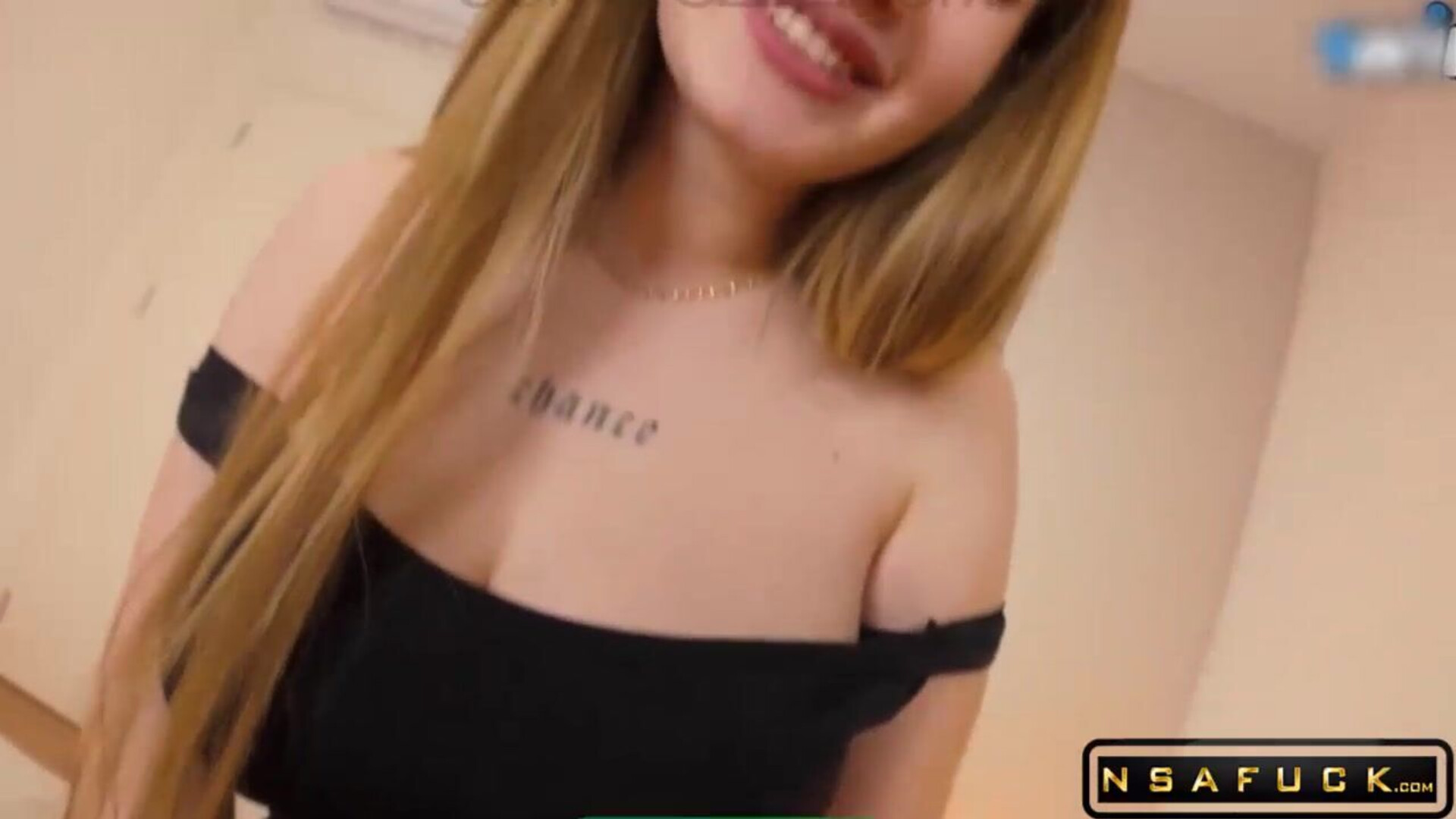 Blonde Tease Plays with Cock - blonde - big tits - lingerie - tease - handjob - feet - cock play - big cock - bedroom - foreplay