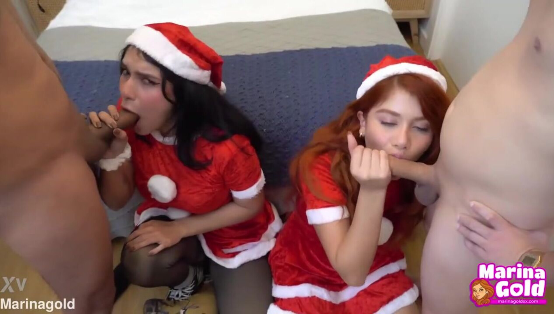 Bukkake navideño - teen - latina - blowjob - bukkake