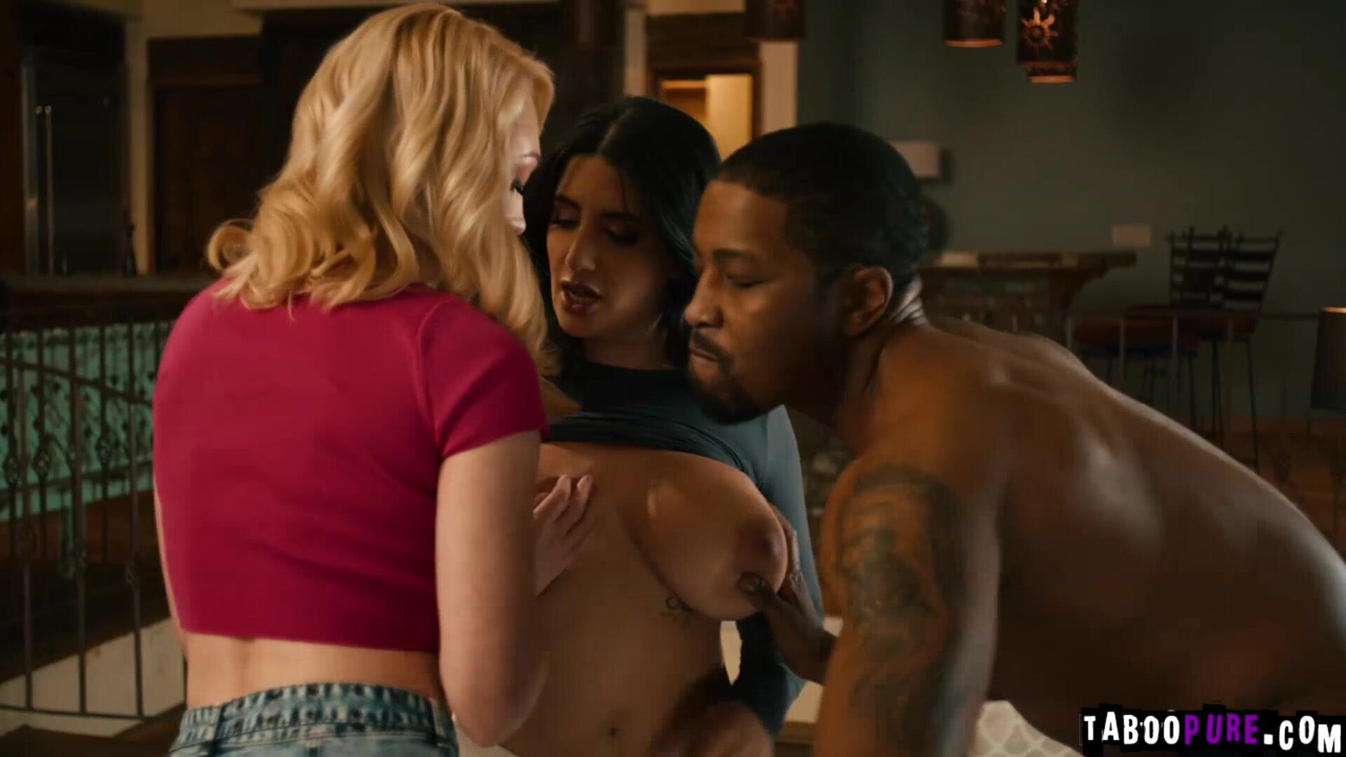 Isiah fucks Sarah Arabic and Lily LaBeau - blonde - big tits - girl on girl - threesome - natural tits - fingering - milf - hairy - facesitting - interracial
