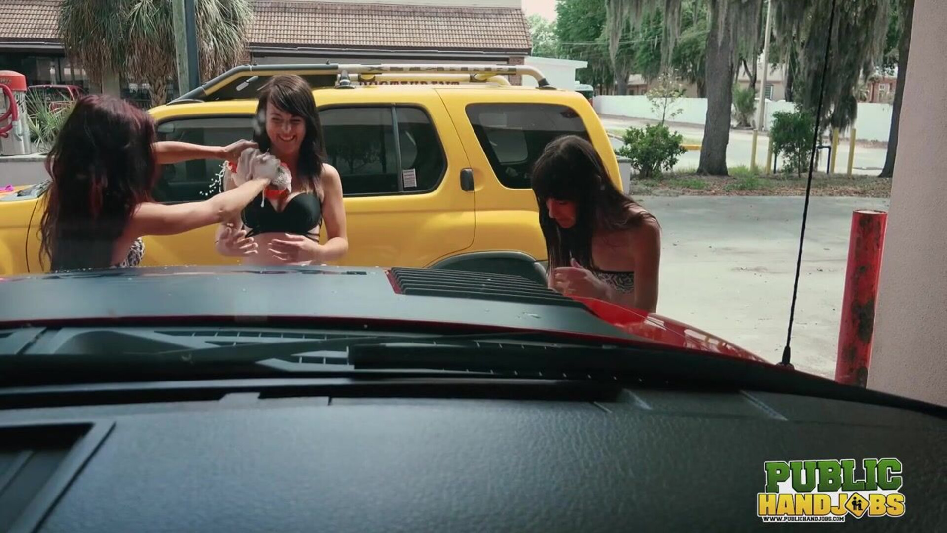 Public Handjobs Sexy Wet Fivesome Car Wash - handjob - public - brunette - redhead - group - public handjobs