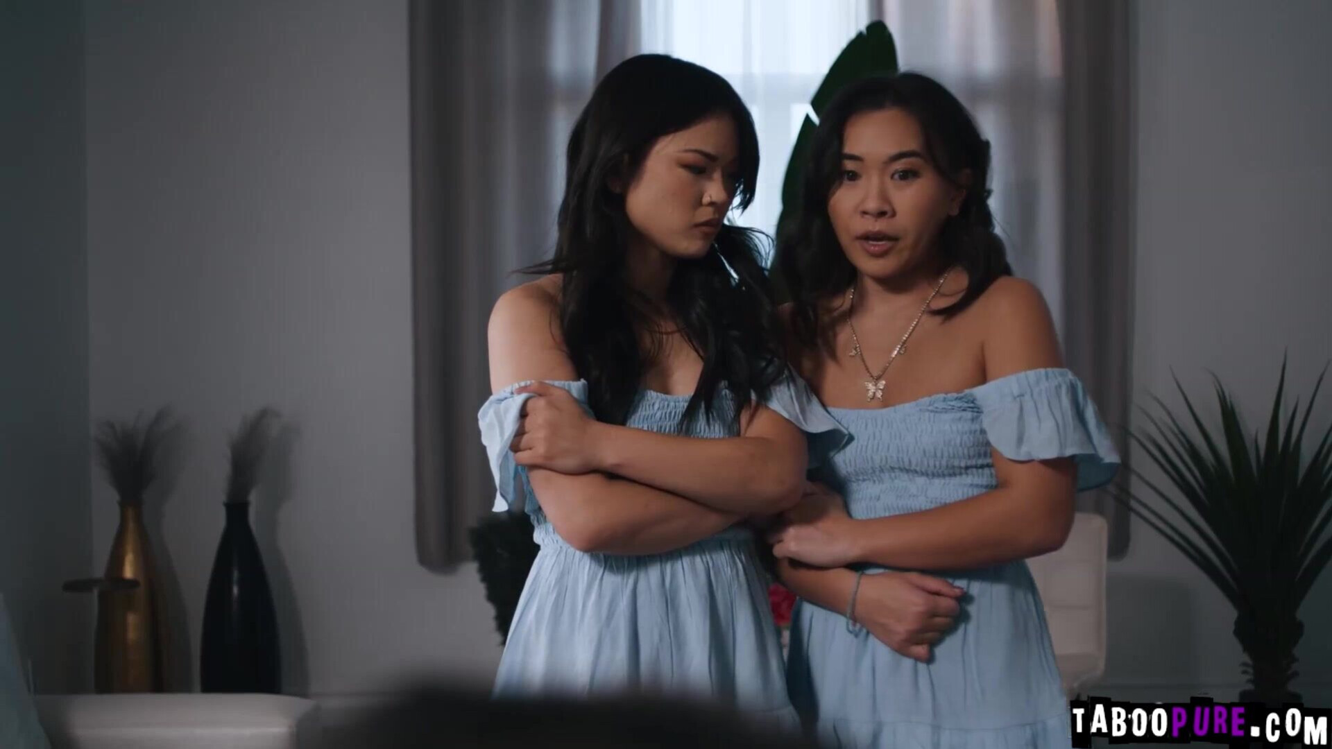 Stepdaughters fulfill stepdads sexual fantasy - brunette - girl on girl - threesome - natural tits - small tits - hairy - asian - interracial - stepsister - pussy to mouth