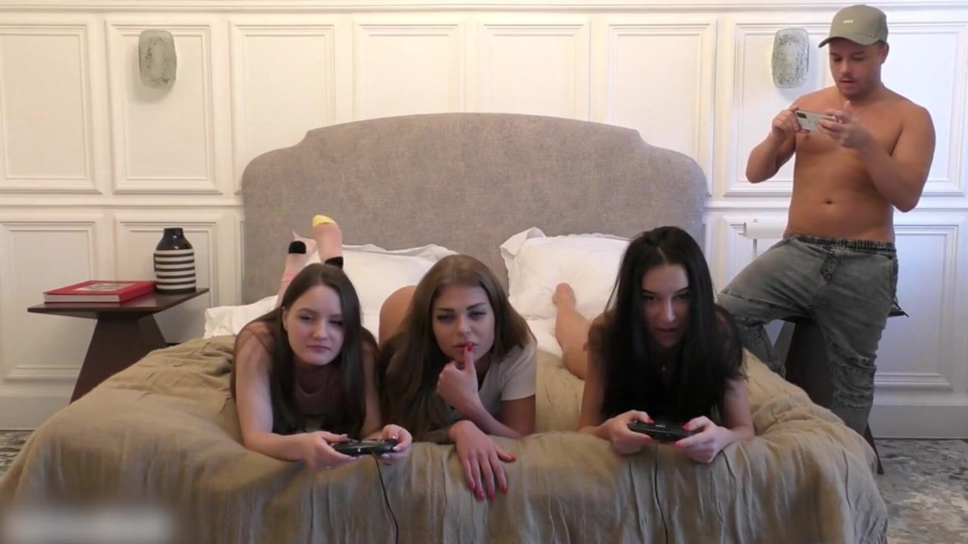 the girl's sisters play sega and they are fucked from behind - amateur - brunette - teen (18+) - group sex - russian - doggy style - rough sex - petite - nude - rough