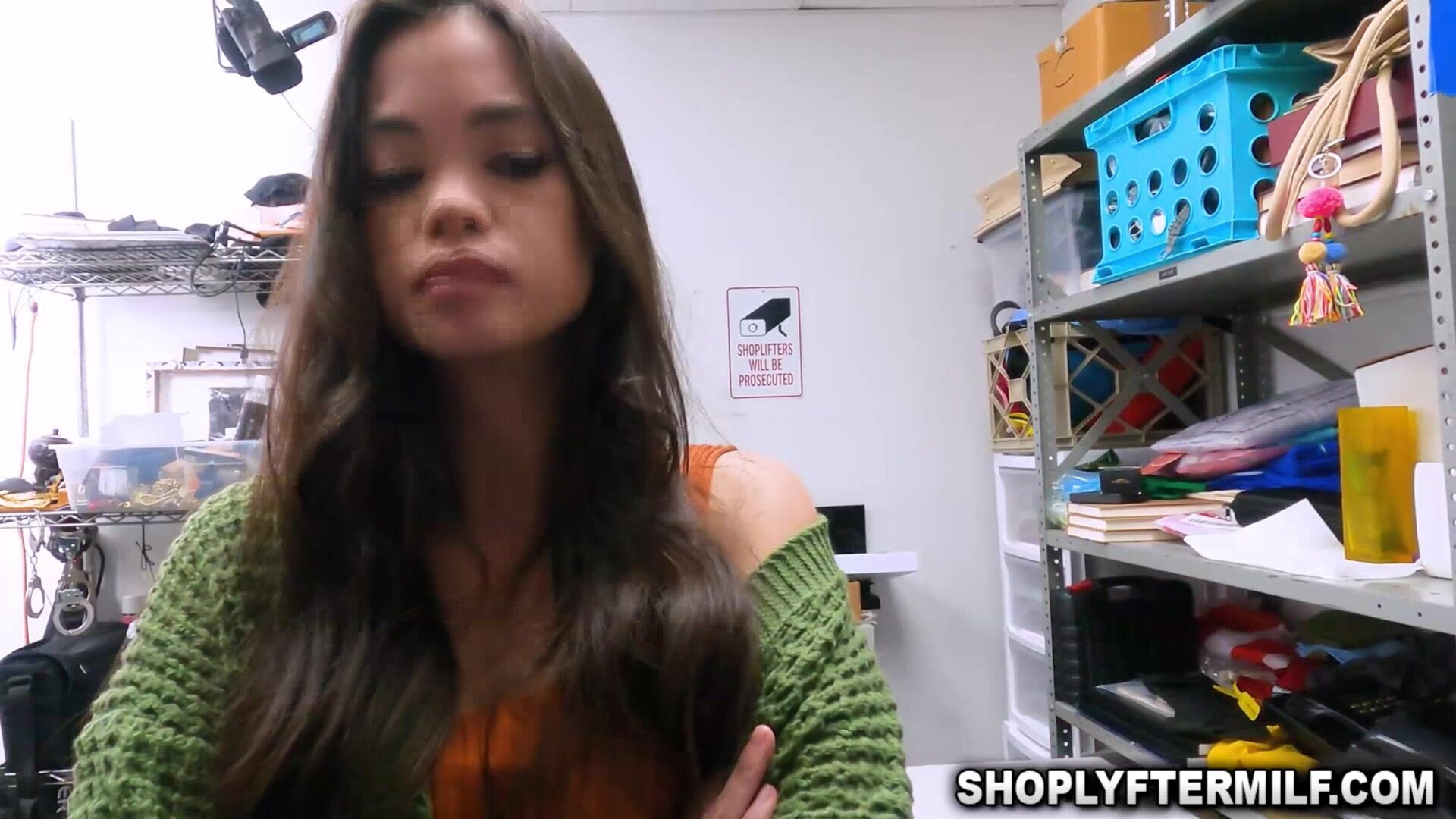 Angelina let the security guard have his way - shoplyftermylf - milf - office sex - brunette - small tits - ass - pussy - fingering - licking - blowjob