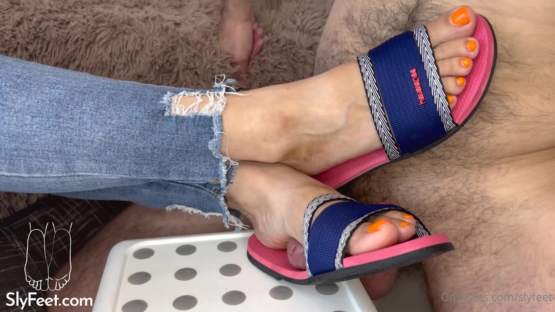 SlyFeet Havaianas Blue Slippers - slyfeet - foot fetish - footjob - sexy feet - feet - soles - cum on feet - shoejob - cumshot