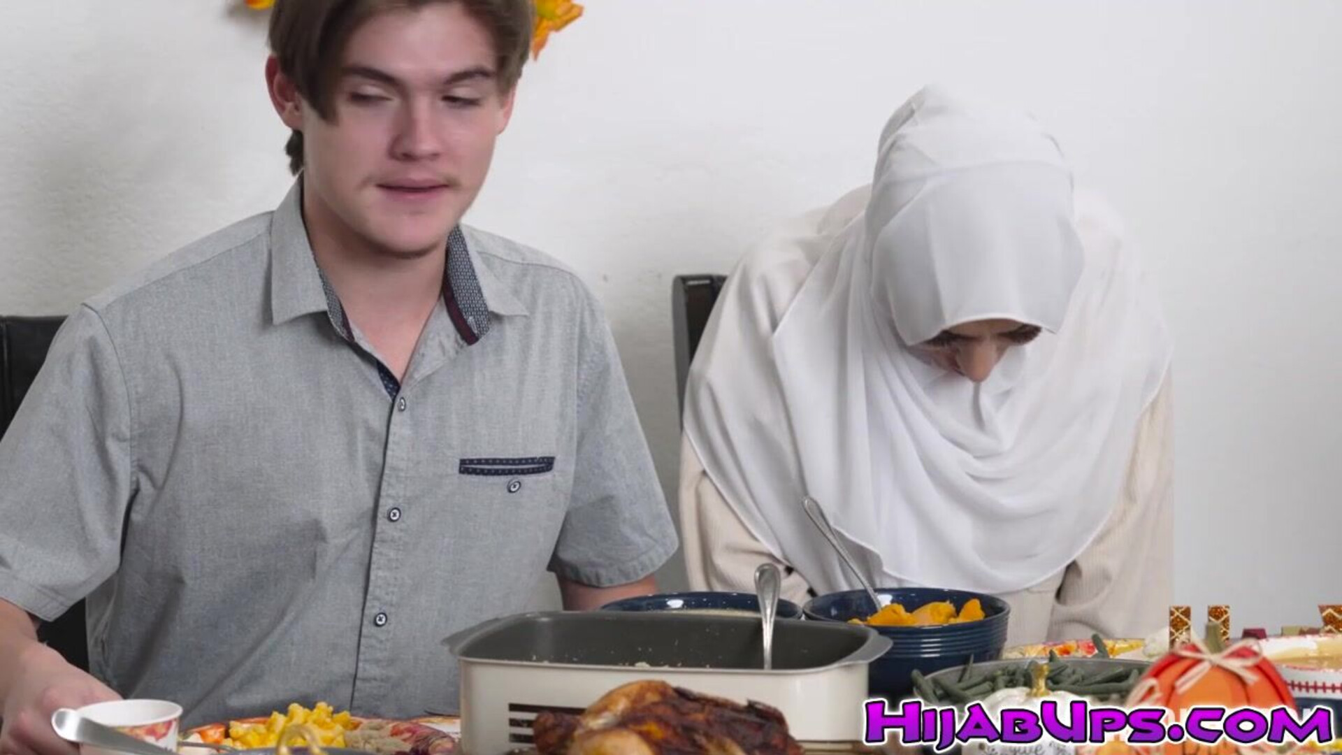 Tyler and Audrey fucked on the dining table - hijab hookups - hijab - bedroom - piercing - big dick - blowjob - brunette - deepthroat - dildo - handjob