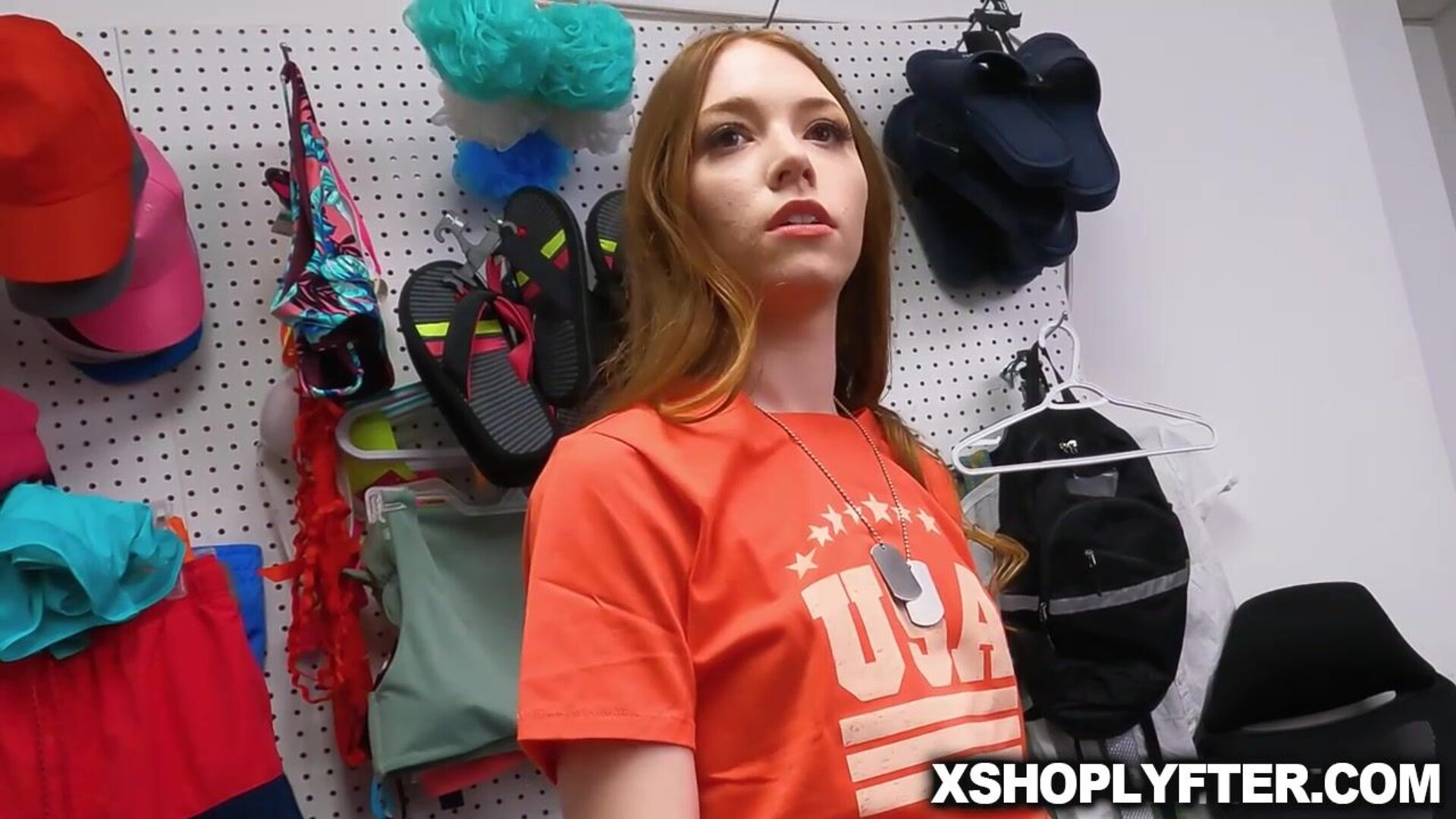 Myra used her pussy to get an American flag - shoplyfter - big dick - blowjob - deepthroat - fingering - pussy - gagging - handjob - older - redhead