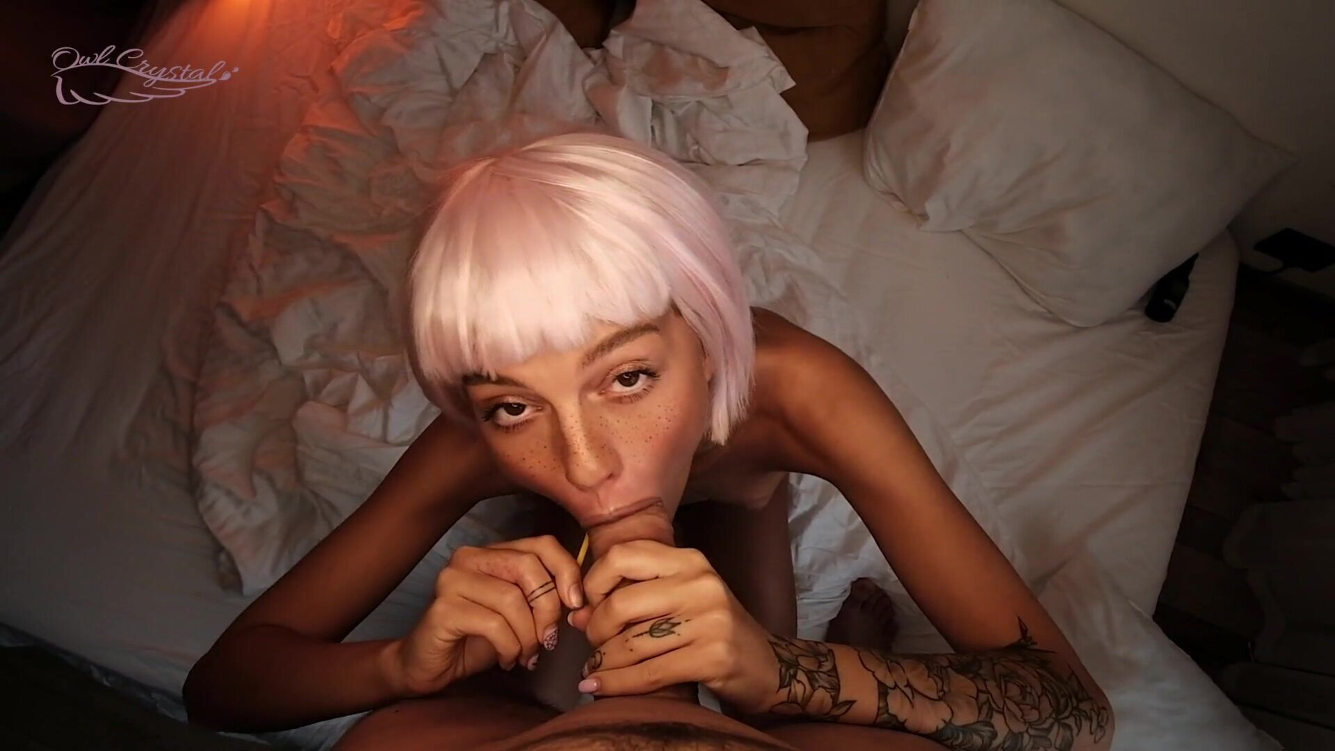 Owlcrystal Skinny Girl With Pink Hair Sucks A Lollipop And Gets Cum On Her Tits - amateur - hardcore - hd porn