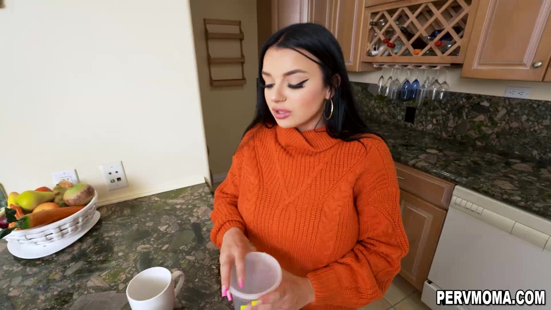 Wish we could get titty fuck from this chick - big ass - blowjob - curvy - deepthroat - doggystyle - fake tits - fingering - handjob - huge tits - kitchen