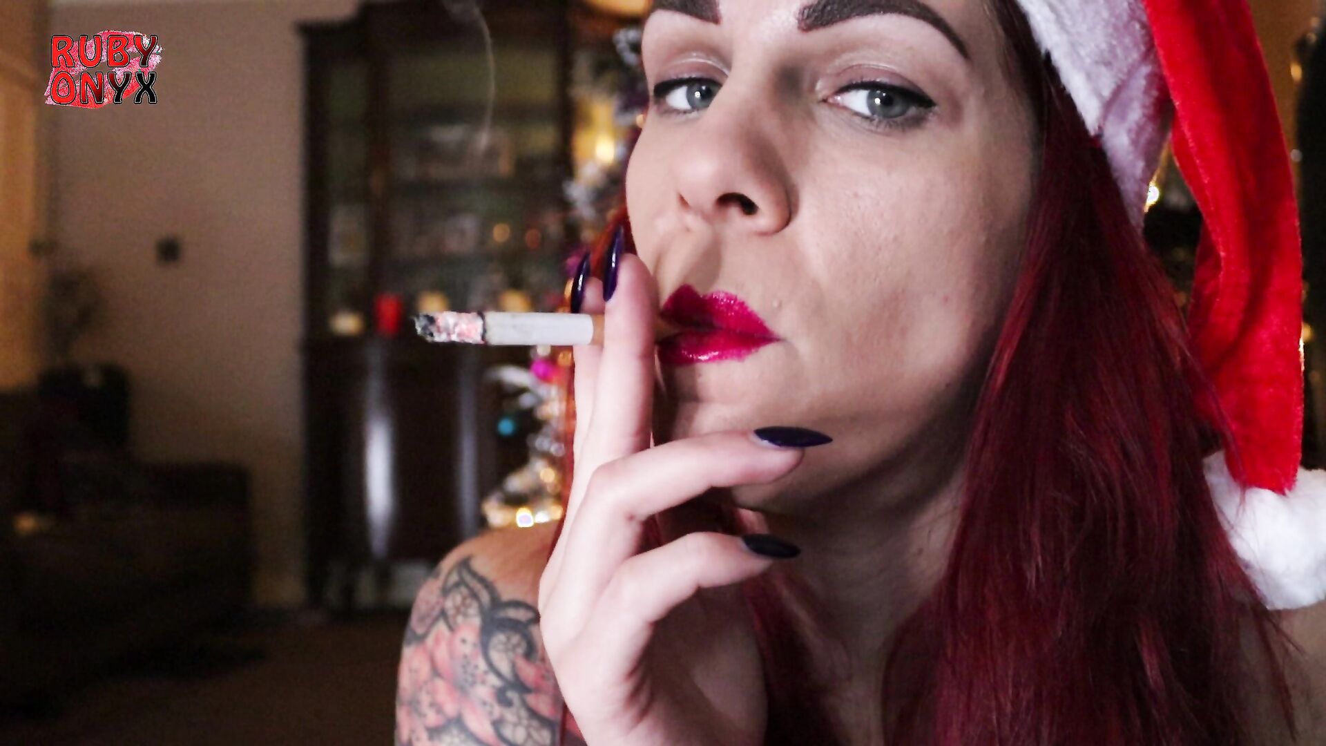 Ruby Onyx - Topless Christmas Smoke - ManyVids - milf - femdom - devot - fetish - hardcore - big tits - tattoo - pov