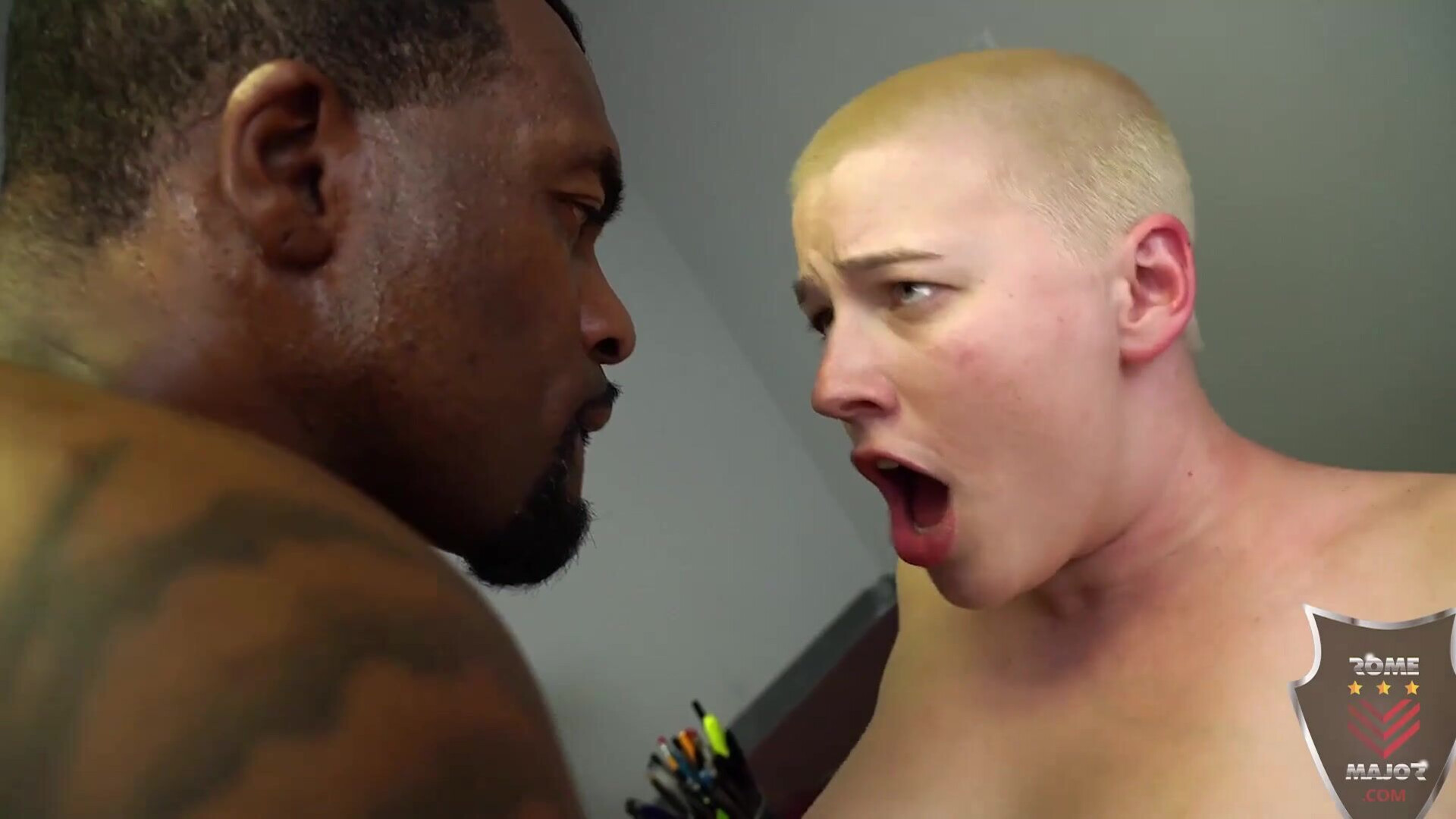 Buzzed hair Riley Nixon goes on job interview for Rome Major BBC fuck asisstent - bbc - interacial - hairrypussy - bald