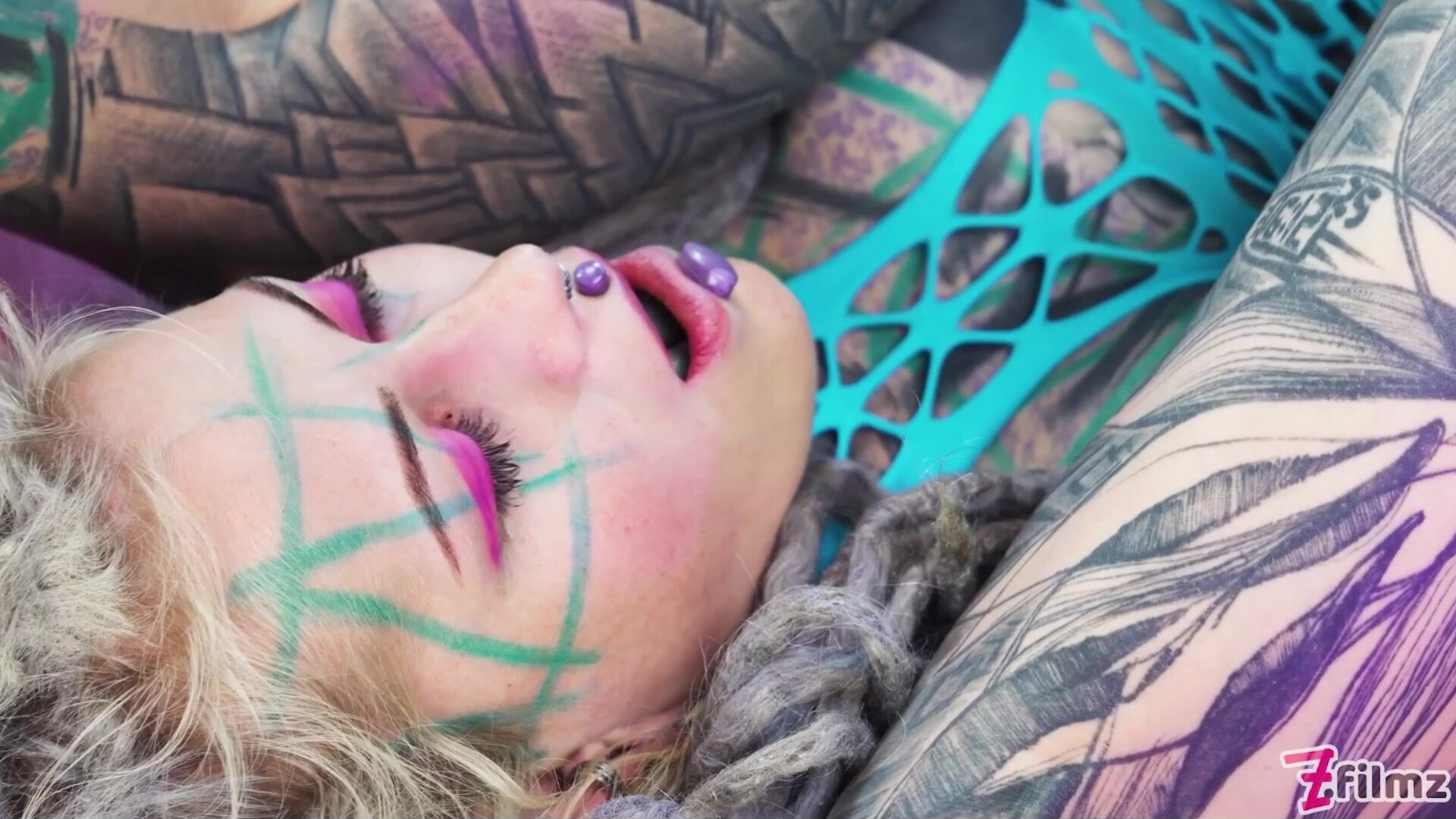 Illuz has a strapon to use on Anuskatzz - zfilmz - tattoos - tattooed - lesbian - femdom - strapon - strap on - anal - gaping - fingering