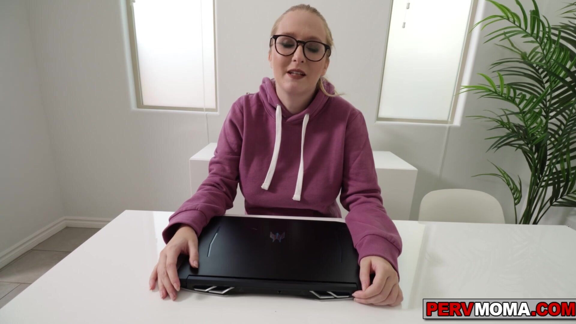 Stepmom on her knees deepthroating stepson huge cock - pervmom - milf - stepmom - stepson - blonde - glasses - big tits - blowjob - big cock - deepthroat