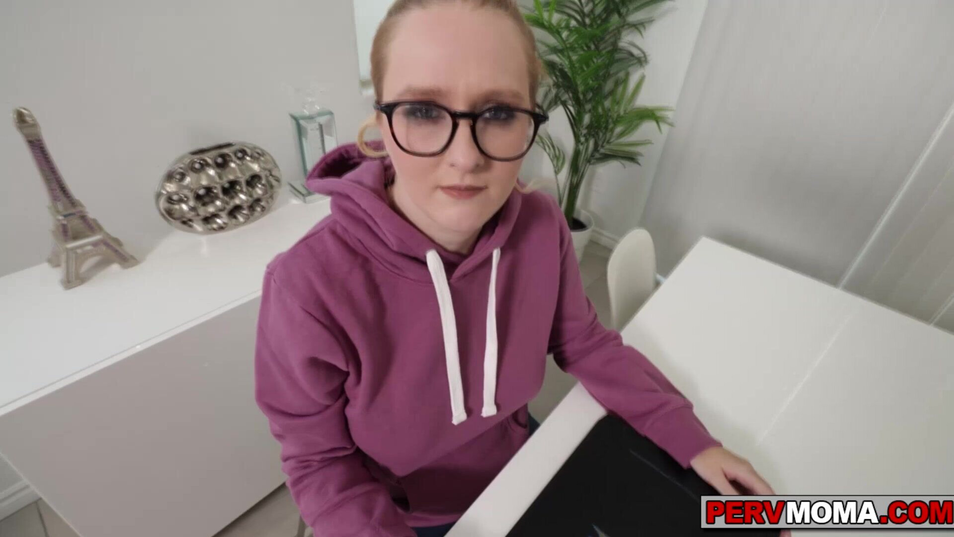 Stepmom on her knees deepthroating stepson huge cock - pervmom - milf - stepmom - stepson - blonde - glasses - big tits - blowjob - big cock - deepthroat