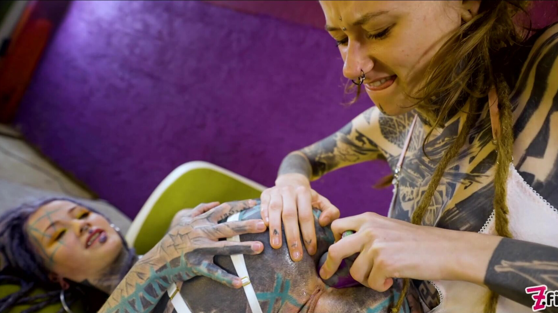 Tattooed hotties fuck each other with crazy toys - zfilmz - tattoos - tattooed - lesbian - anal - toys - fingering - small tits - petite - skinny