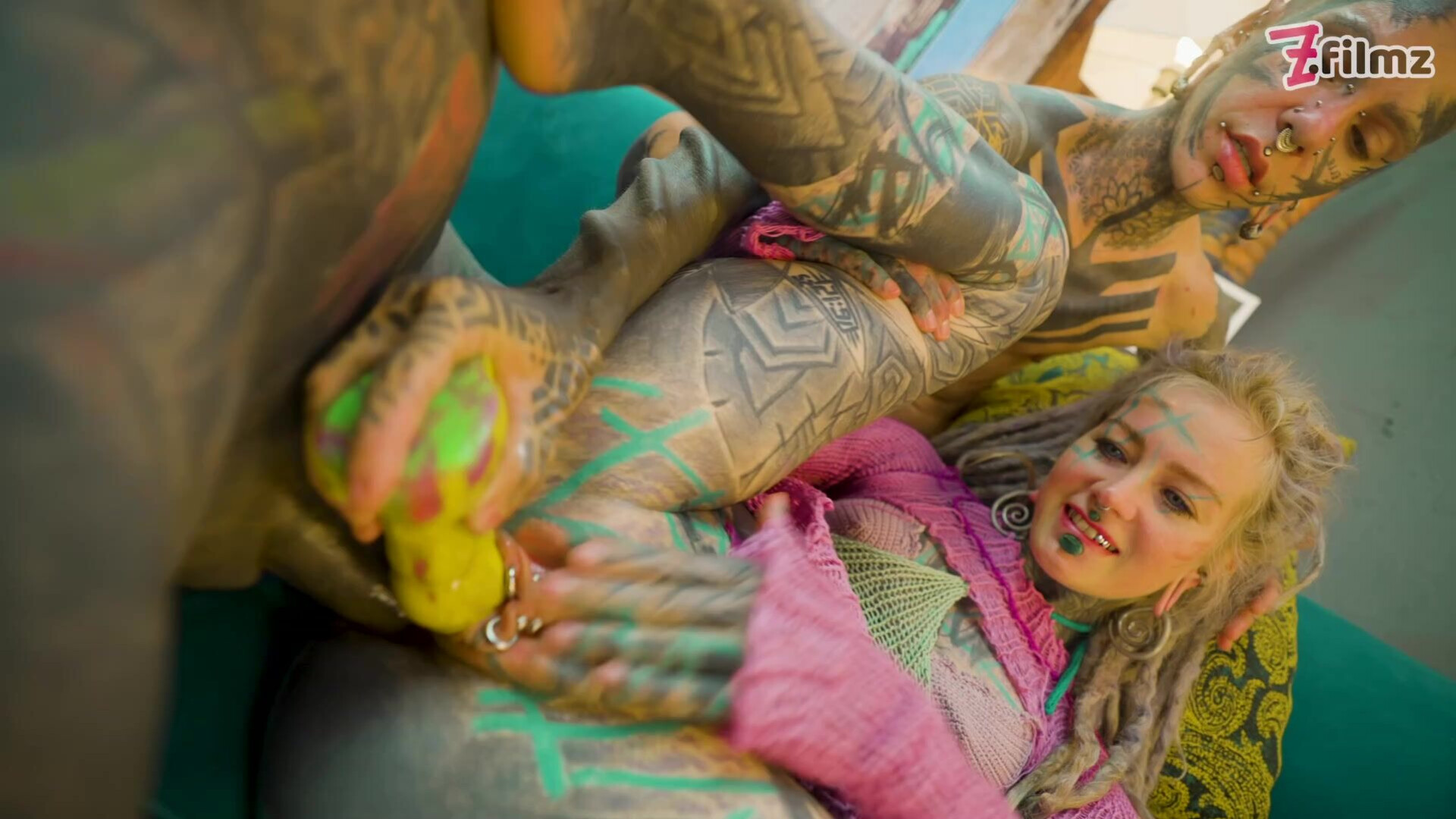 Tattooed model Nahluu doing her first porn - zfilmz - tattoos - tattooed - trans - threesome - anal - hardcore - blowjob - toy - small tits