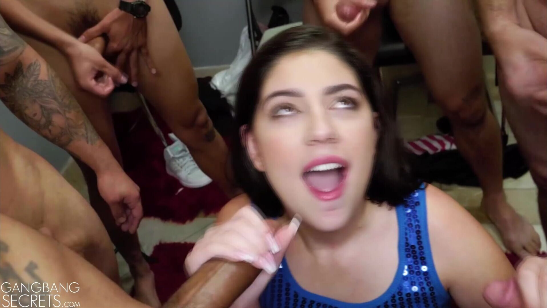 That's it Melissa, swallow that cock! - blowbang - gangbang - interracial - pornstar - shaved pussy - group sex - big cock - bbc - hd porn - straight porn
