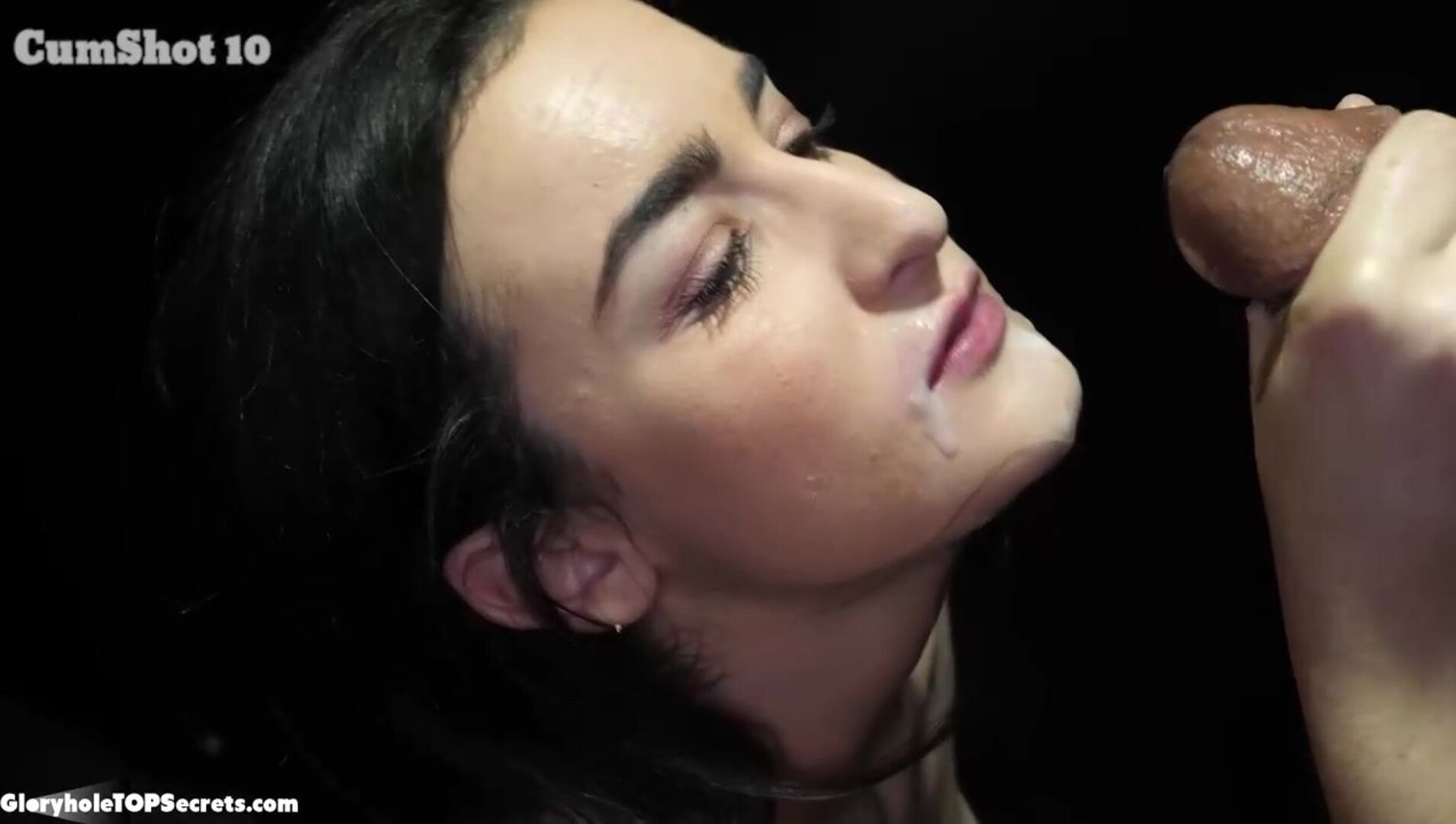 Damn Lyra, right in your fucking EYE! - gloryhole - brunette - big tits - blowjob - oral - deepthroat - cumshot - facial - cum swallowing - cum on tongue