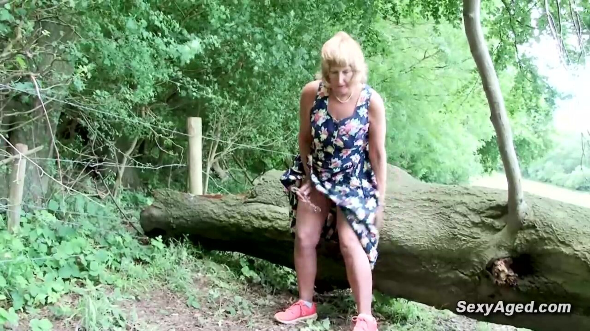 Granny plays with her pussy outdoor - granny - grandma - mature - old - mom - mother - amateur - gilf - older - oldy