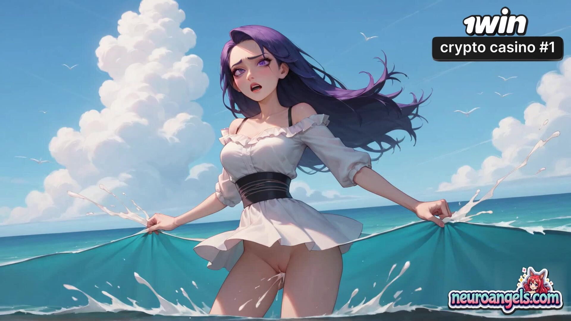 Purple passions drive ocean waves to beach sex, a insane gonzo XXX affair! - romantic - hardcore - wave - hair - ocean - beach - ai generated - sex - purple