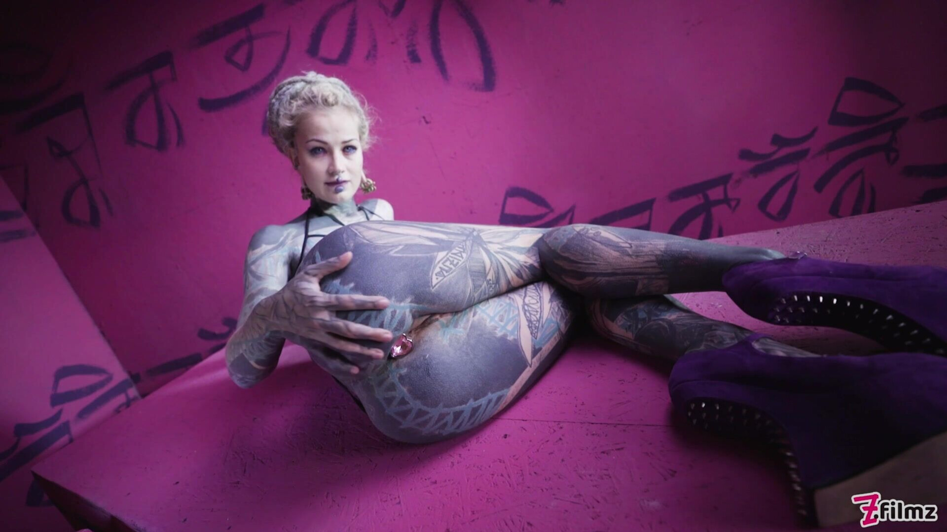 Anuskatzz plays with a variety of butt plugs - zfilmz - tattoos - tattooed - anal - toy - butt plug - fingering - blonde - small tits - petite