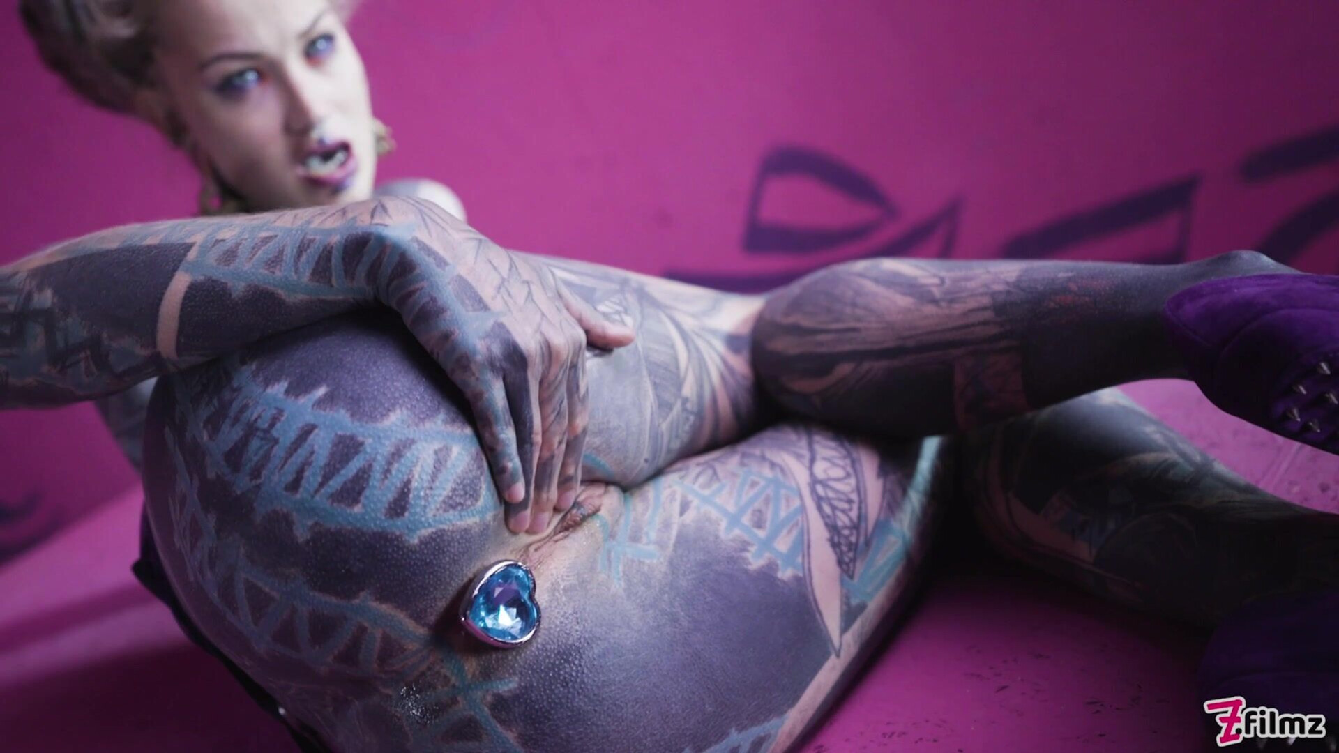 Anuskatzz plays with a variety of butt plugs - zfilmz - tattoos - tattooed - anal - toy - butt plug - fingering - blonde - small tits - petite