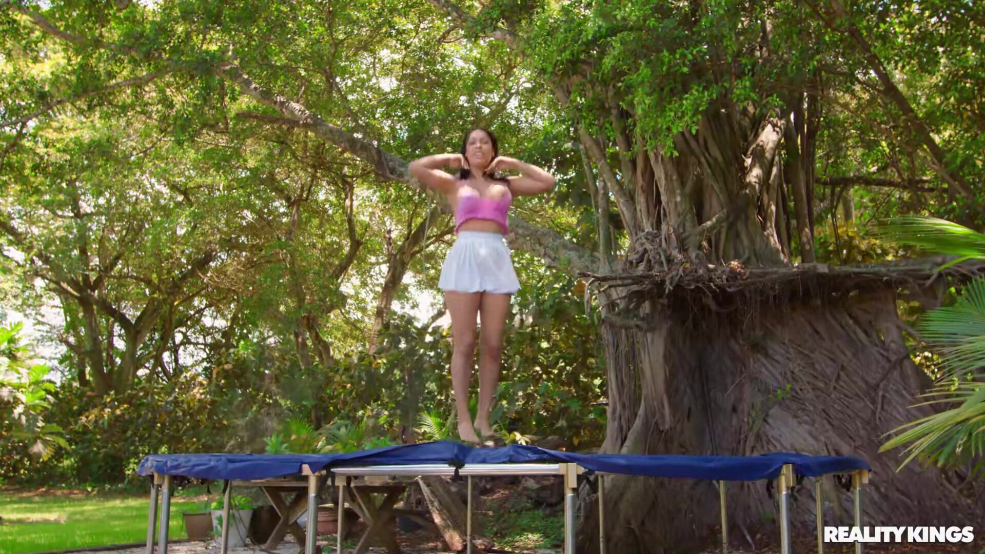 Ariel Pure Magic & Roxie Sinner Trampoline - ariel pure magic - blowjob - outdoor - natural tits