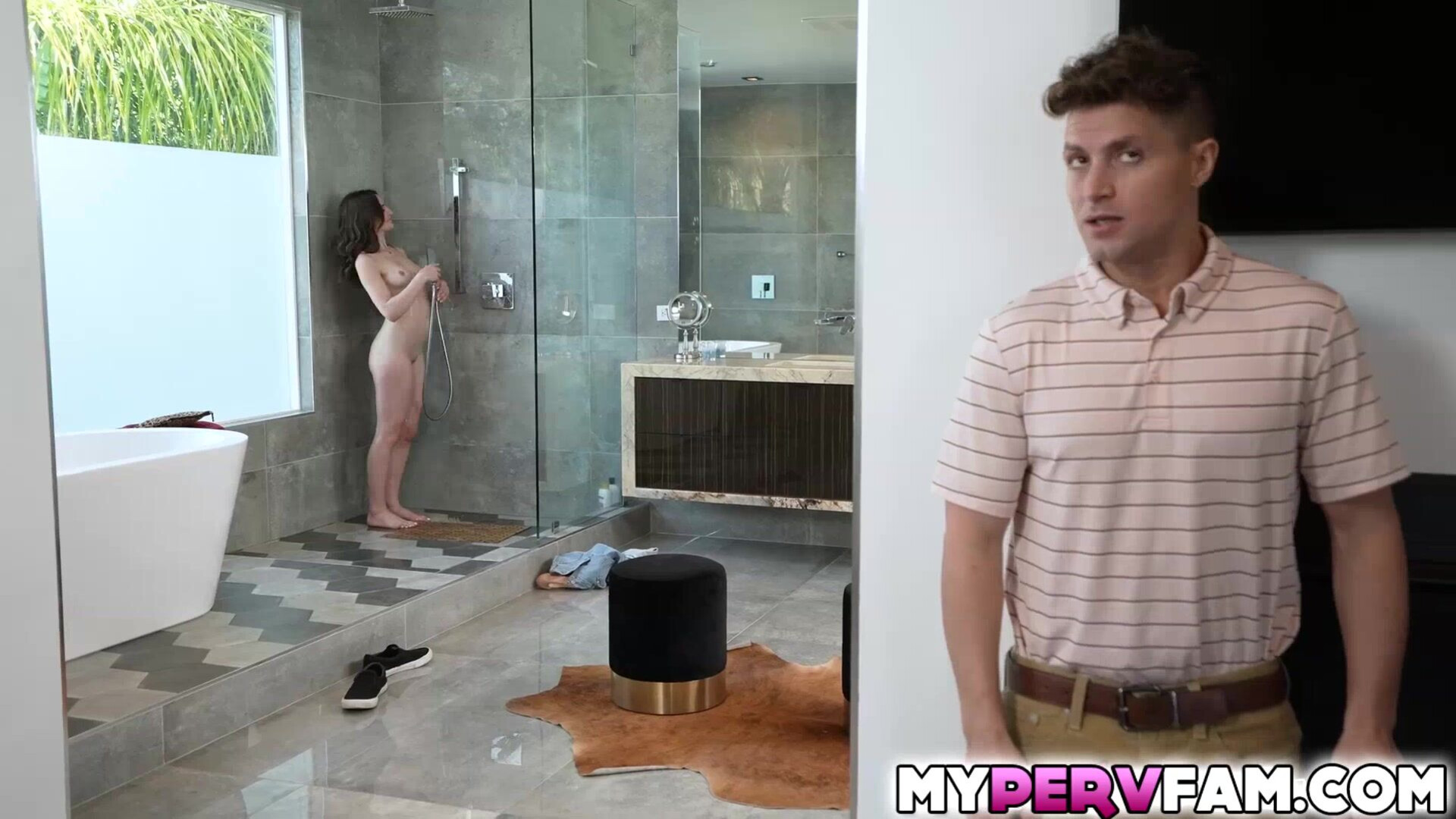 Brunette gets naked in front of stepcousin - brunette - hardcore - natural tits - blowjob - deepthroat - big dick - ass - handjob - reality - shower