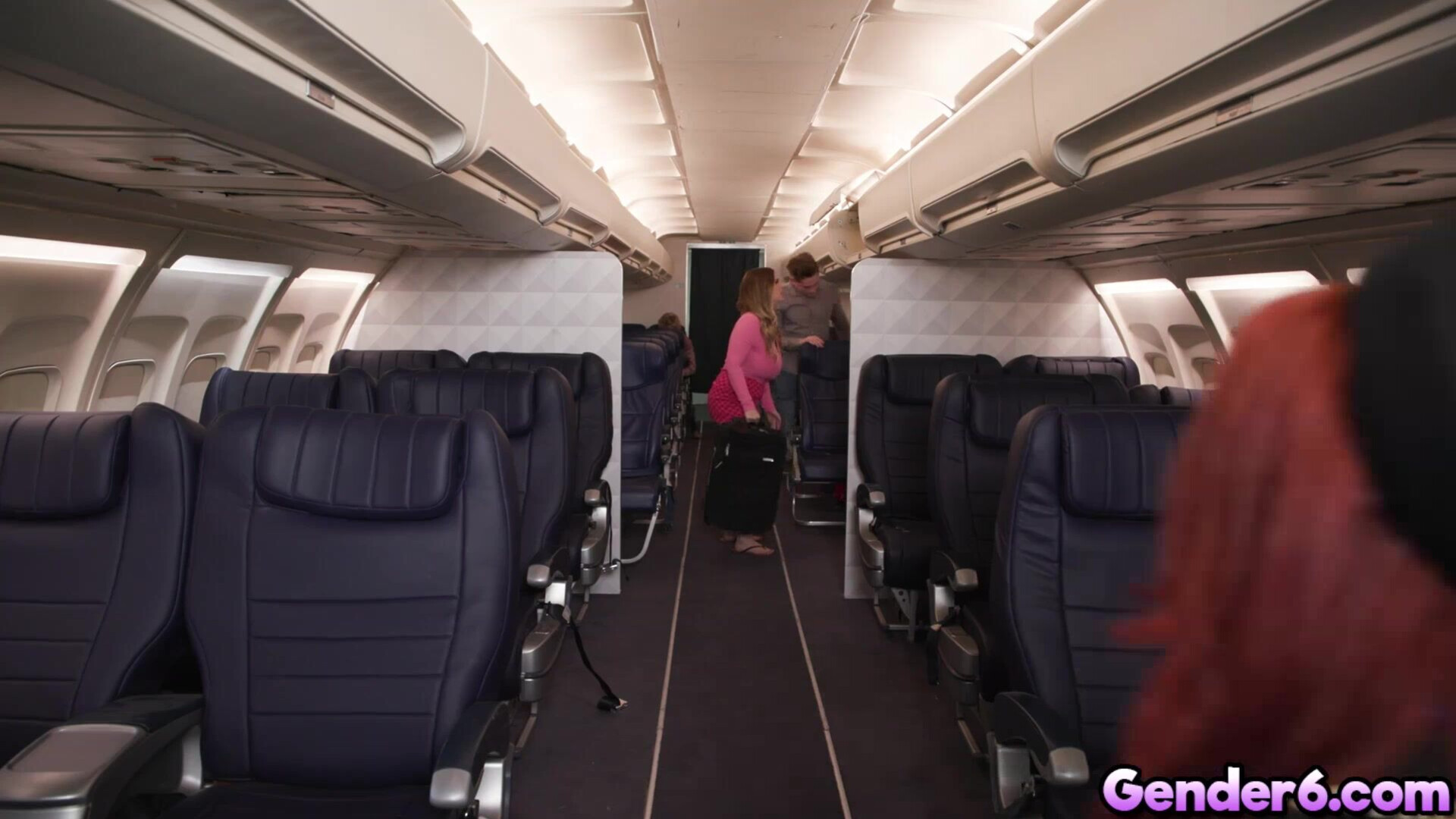 Flight steward Ariel fucked her passenger - big tits - anal - titty fuck - hairy - threesome - uniform - blonde - trans - colored hair - double blowjob