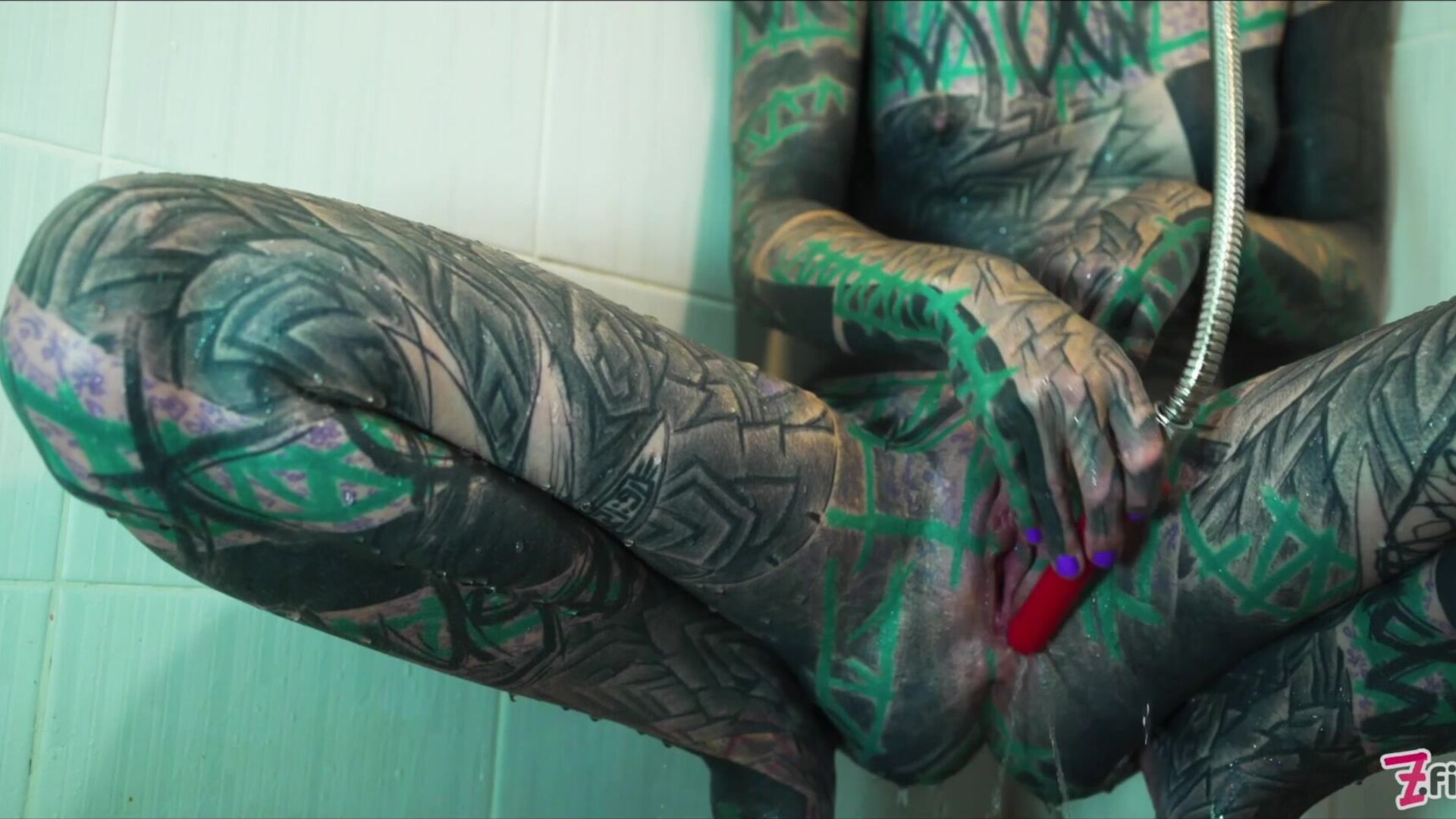 Heavily tattooed Anuskatzz fucks her ass in the shower - zfilmz - tattoos - tattooed - masturbating - anal - toy - squirting - shower - blonde - small tits